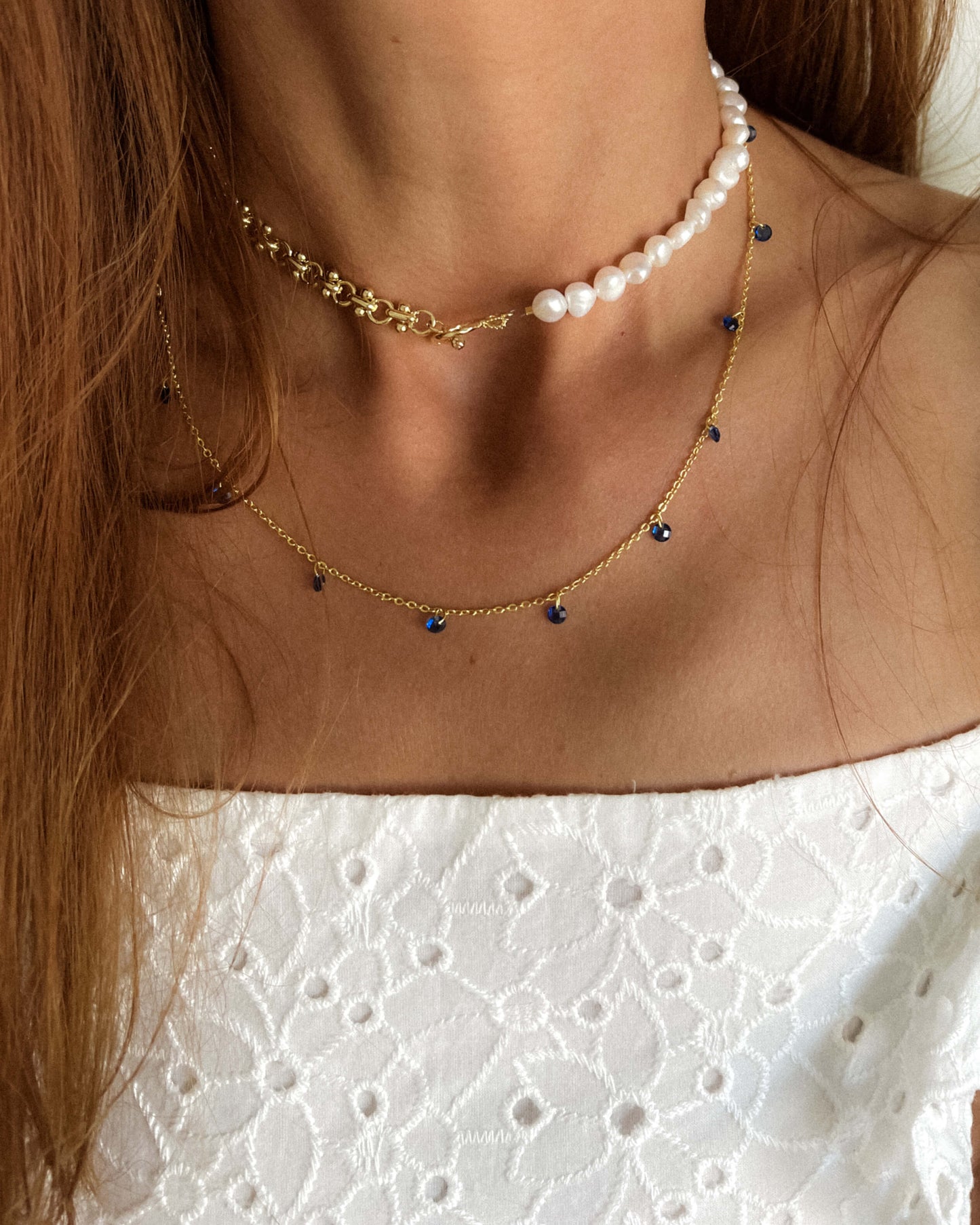 Colier la baza gâtului din perle naturale Love and Stars Jewels