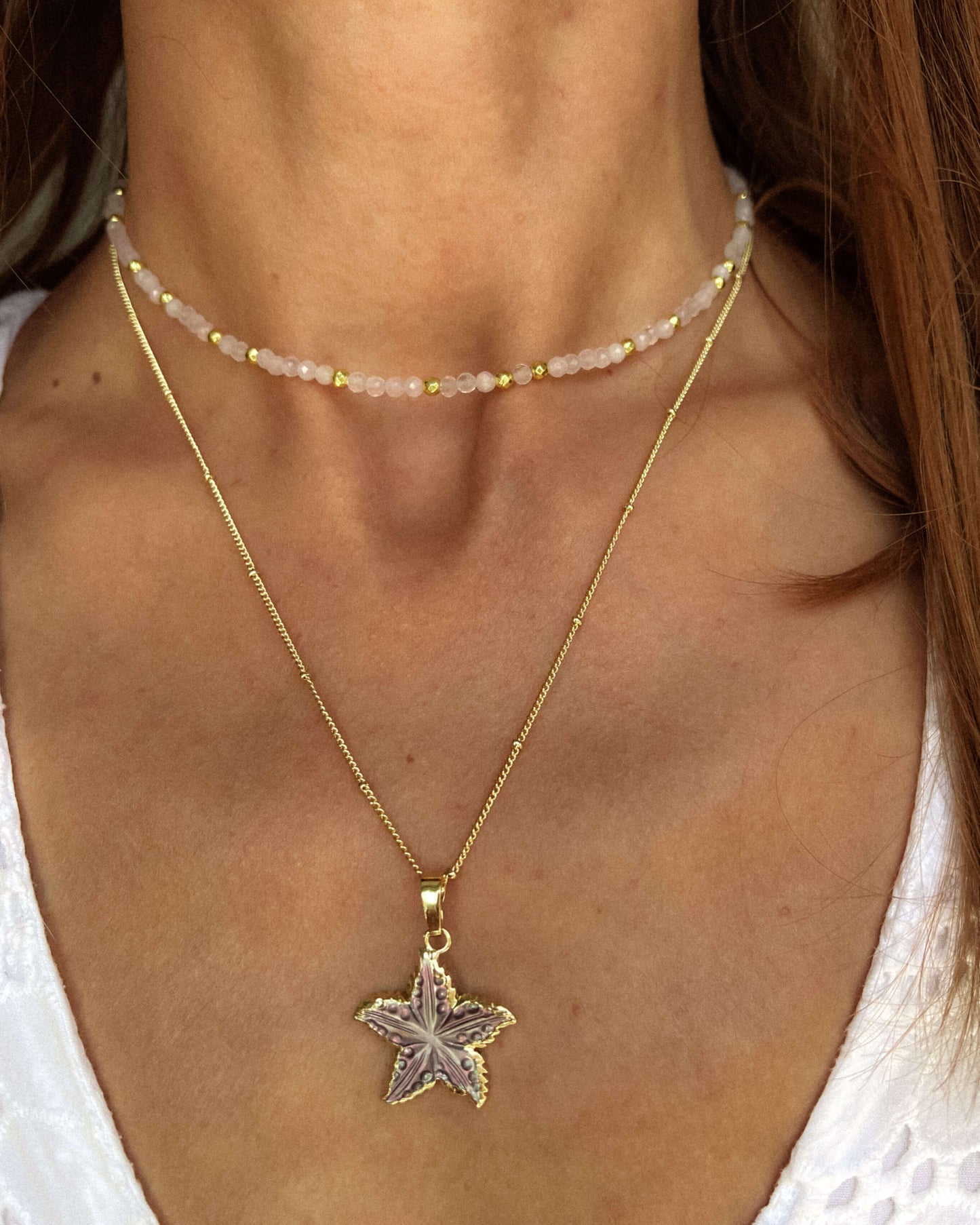 Colier la baza gâtului cuarț roz Love and Stars Jewels