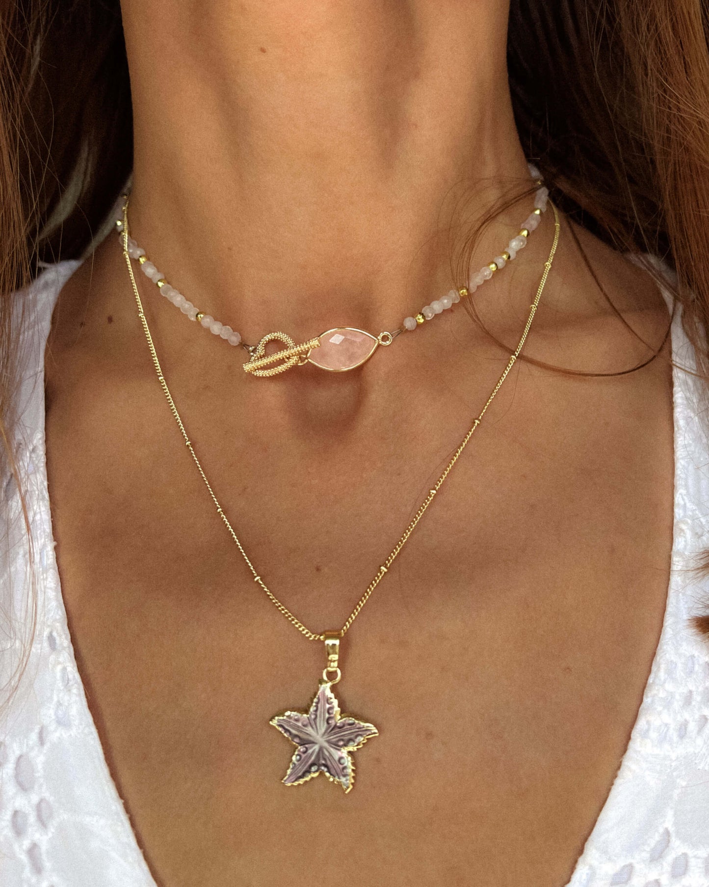 Colier la baza gâtului cuarț roz Love and Stars Jewels