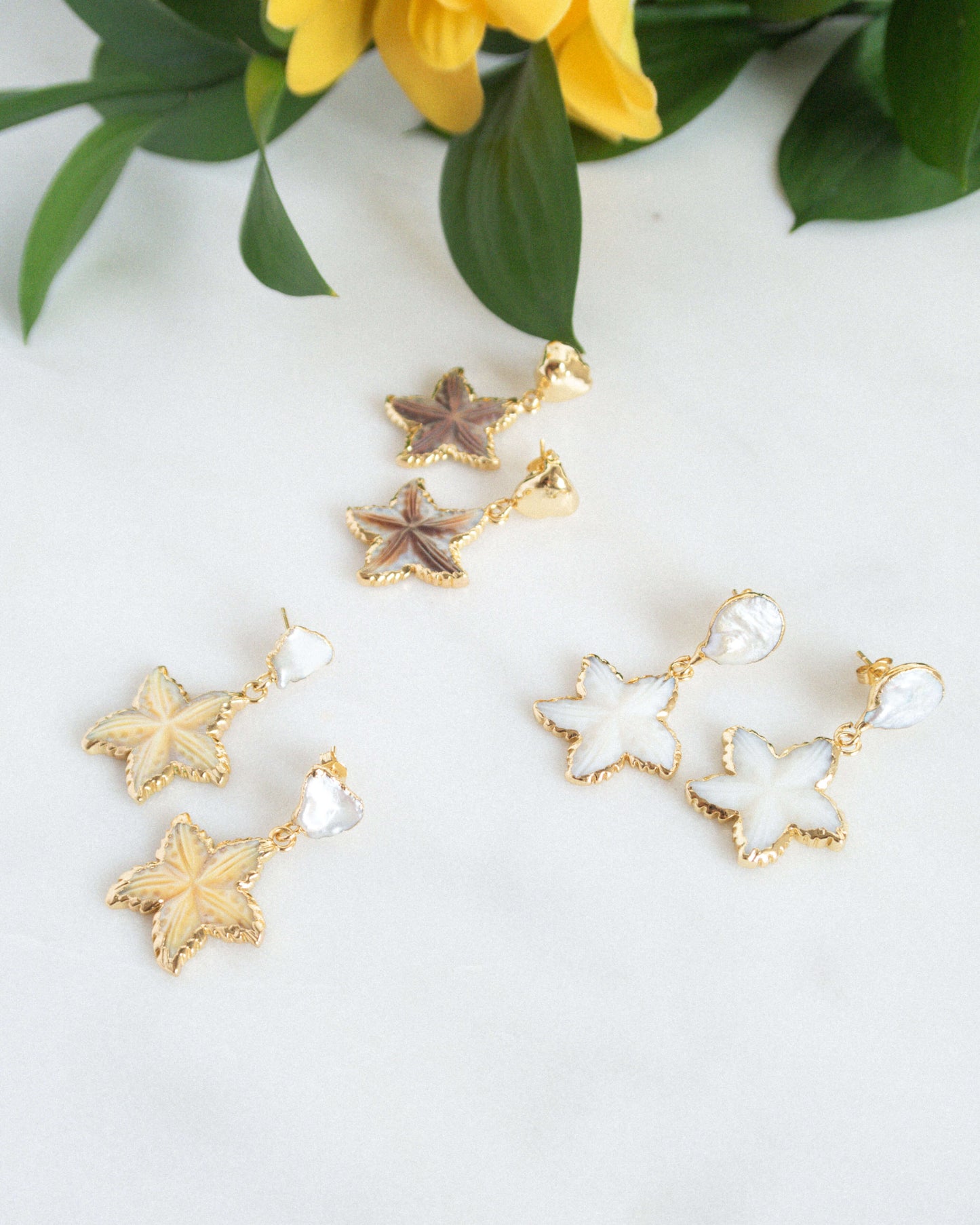 cercei stele sidef albe love and stars jewels