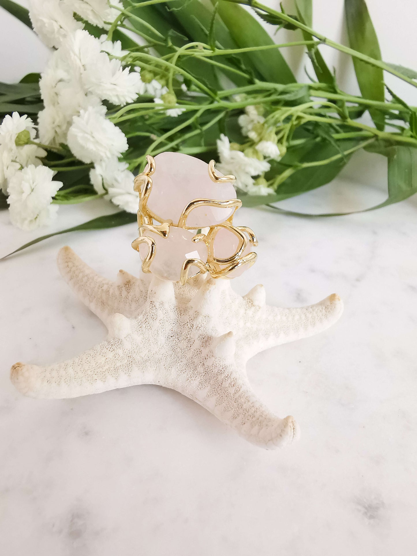 Inel reglabil cuart roz vara 2023 Love and Stars Jewels