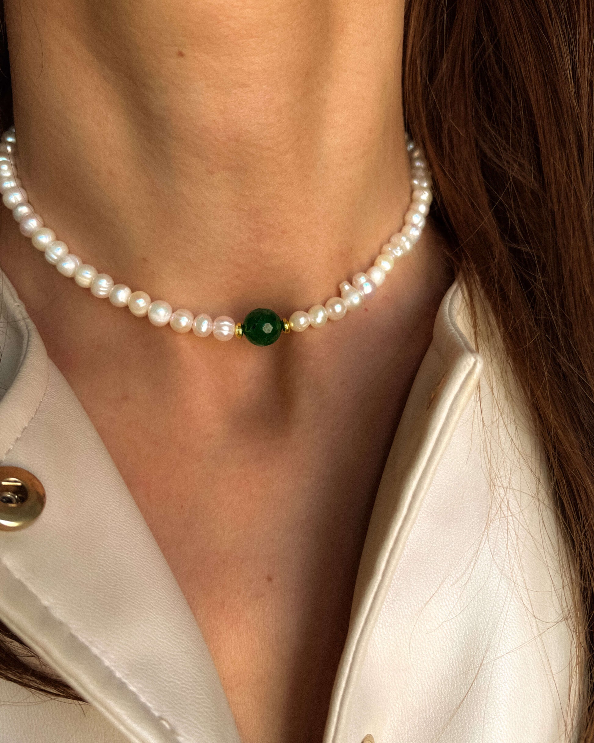 Colier la baza gatului din perle naturale agat verde Love and Stars Jewels