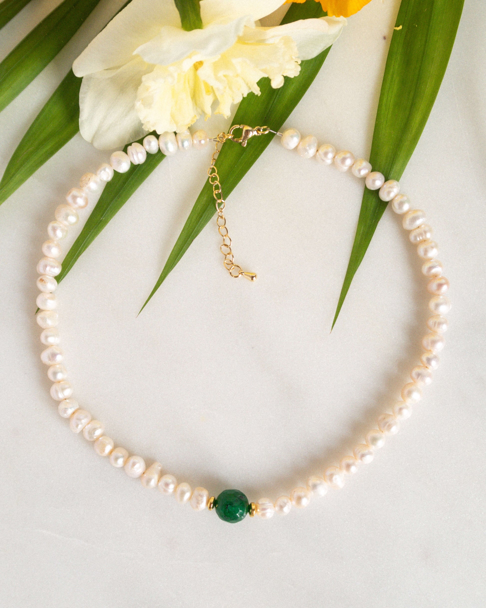 Colier la baza gatului din perle naturale agat verde Love and Stars Jewels