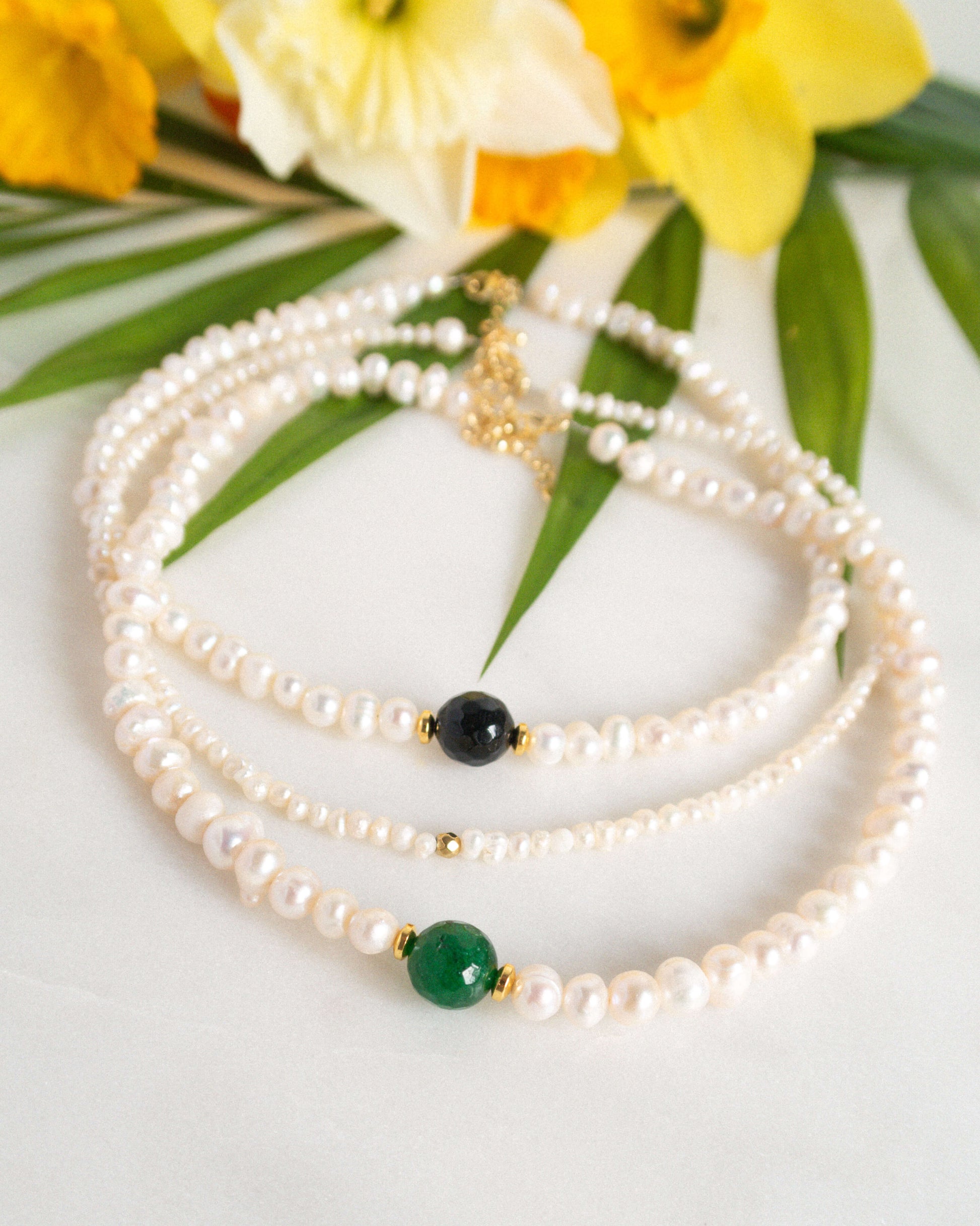 Colier la baza gatului din perle naturale agat verde Love and Stars Jewels