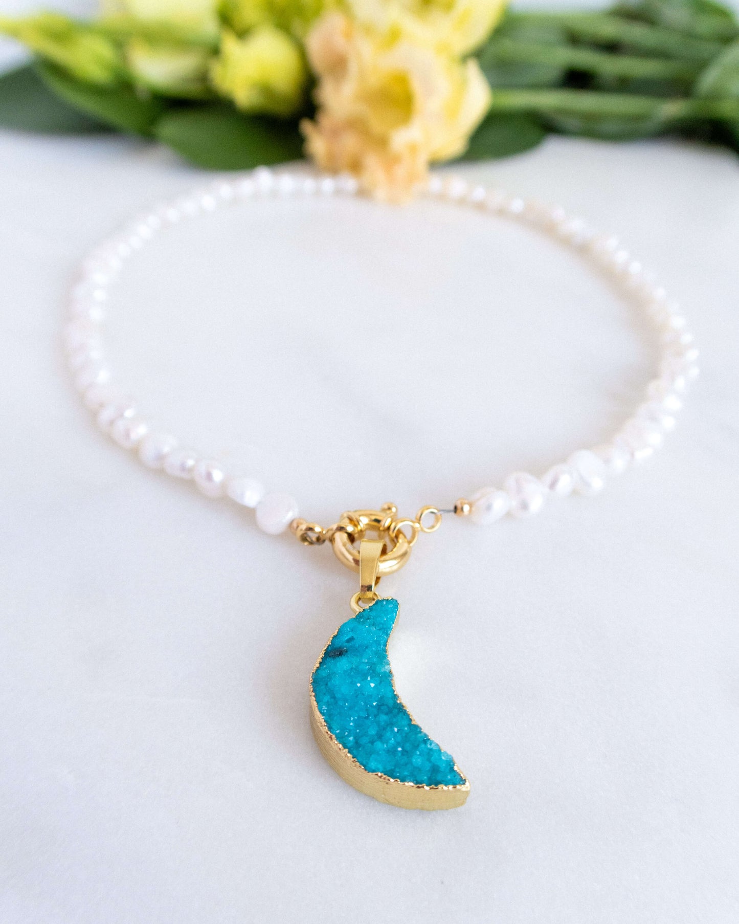 Colier perle naturale semilună cuarț AQUA