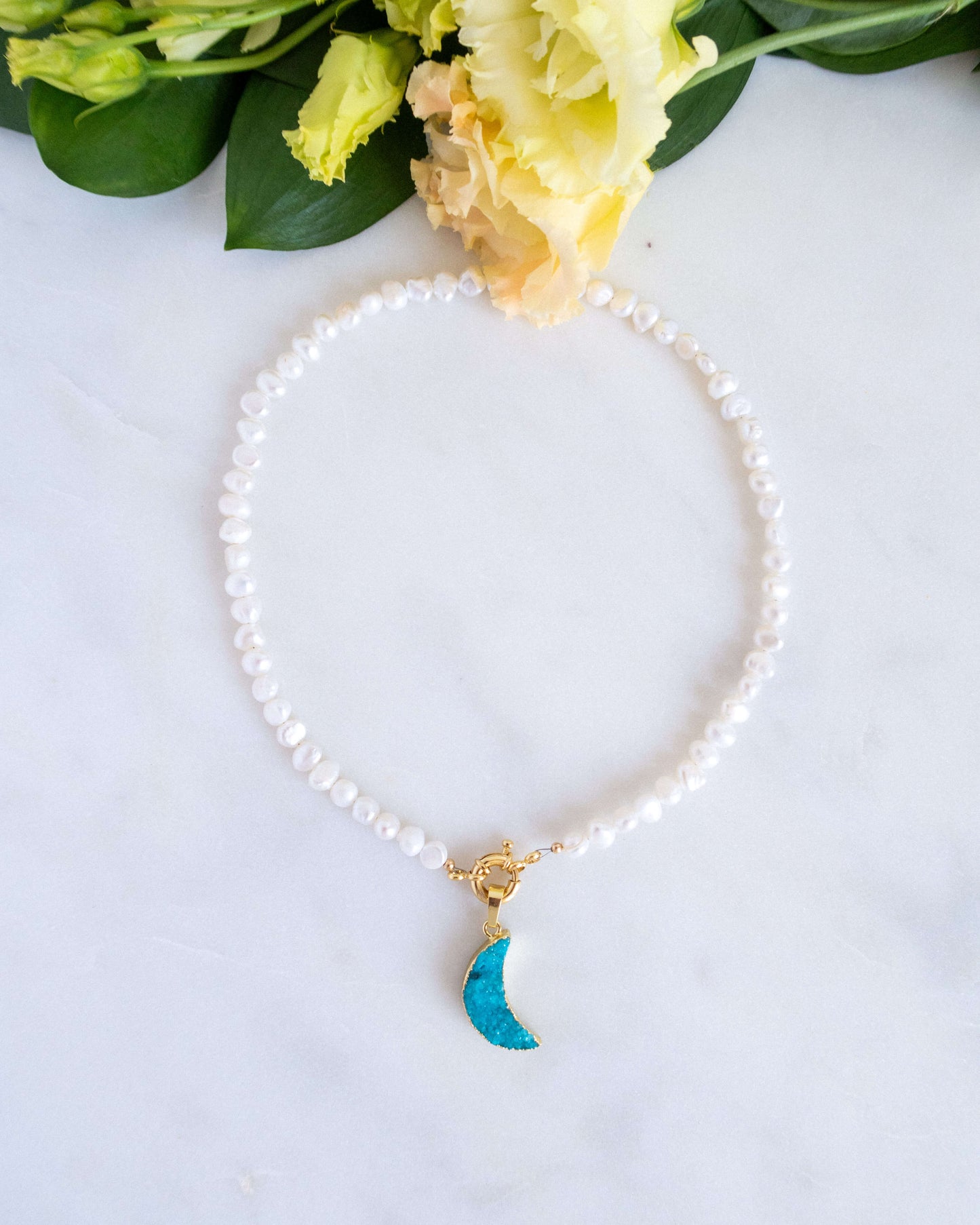 Colier perle naturale semilună cuarț AQUA