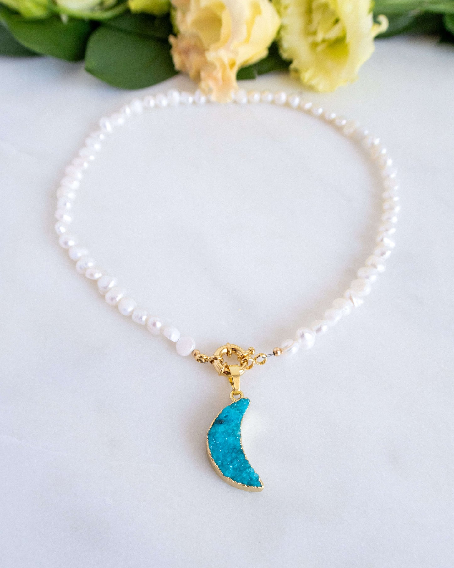 Colier perle naturale semilună cuarț AQUA