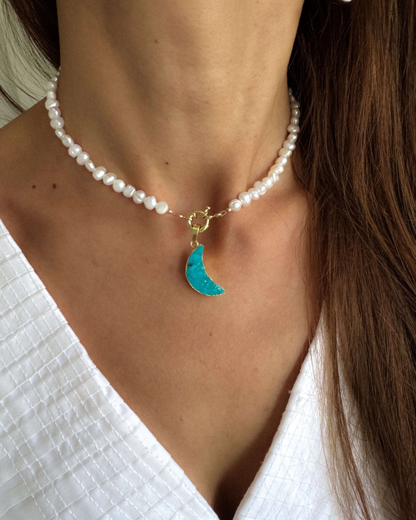 Colier perle naturale semilună cuarț AQUA