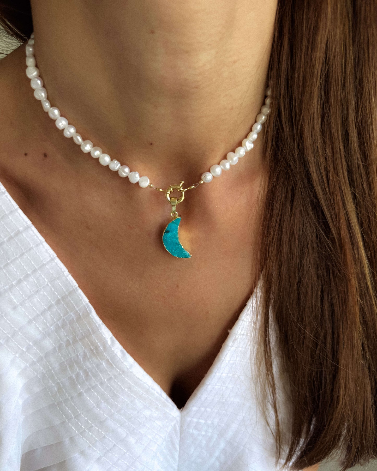 Colier perle naturale semilună cuarț AQUA