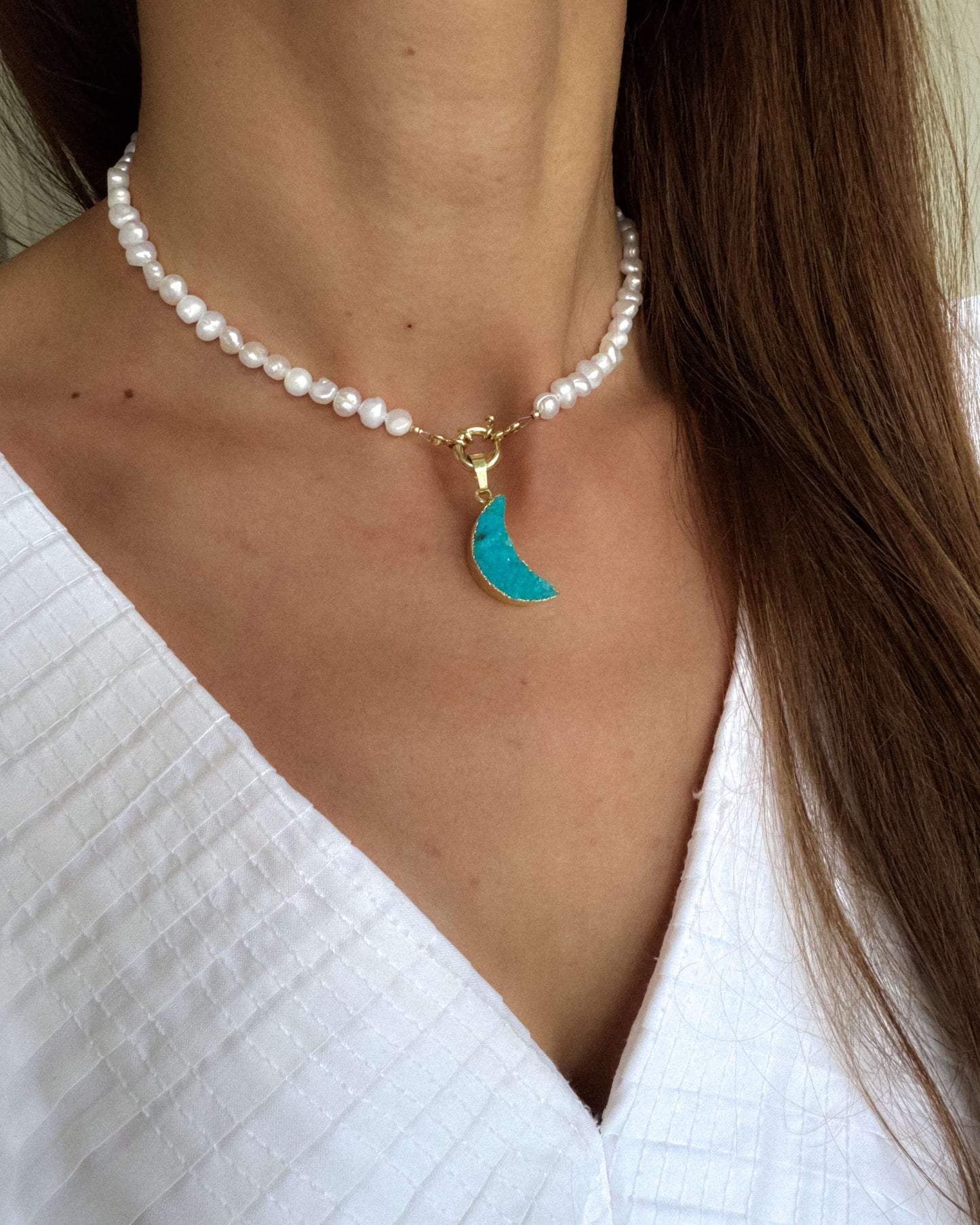Colier perle naturale semilună cuarț AQUA