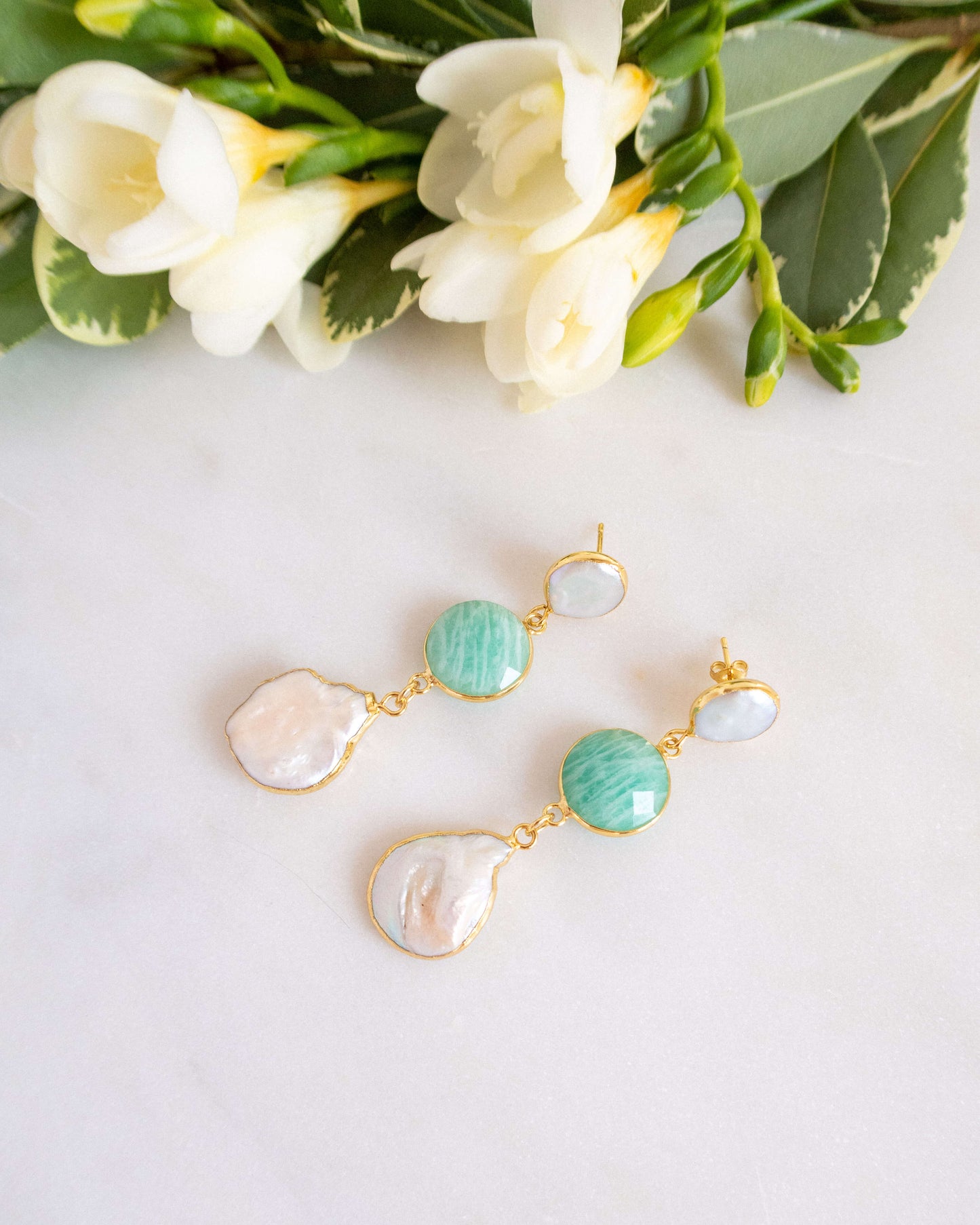 Cercei usori amazonit perle naturale pentru vara Love and Stars Jewels