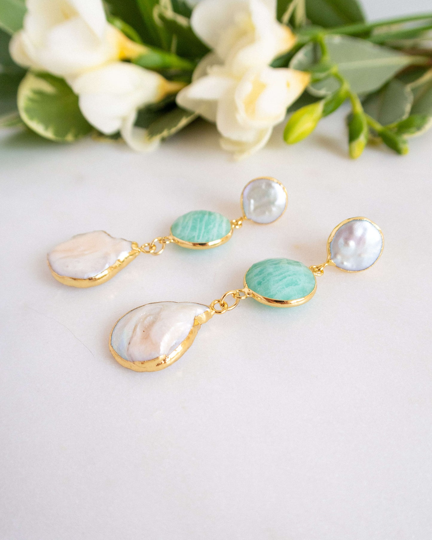 Cercei usori amazonit perle naturale pentru vara Love and Stars Jewels