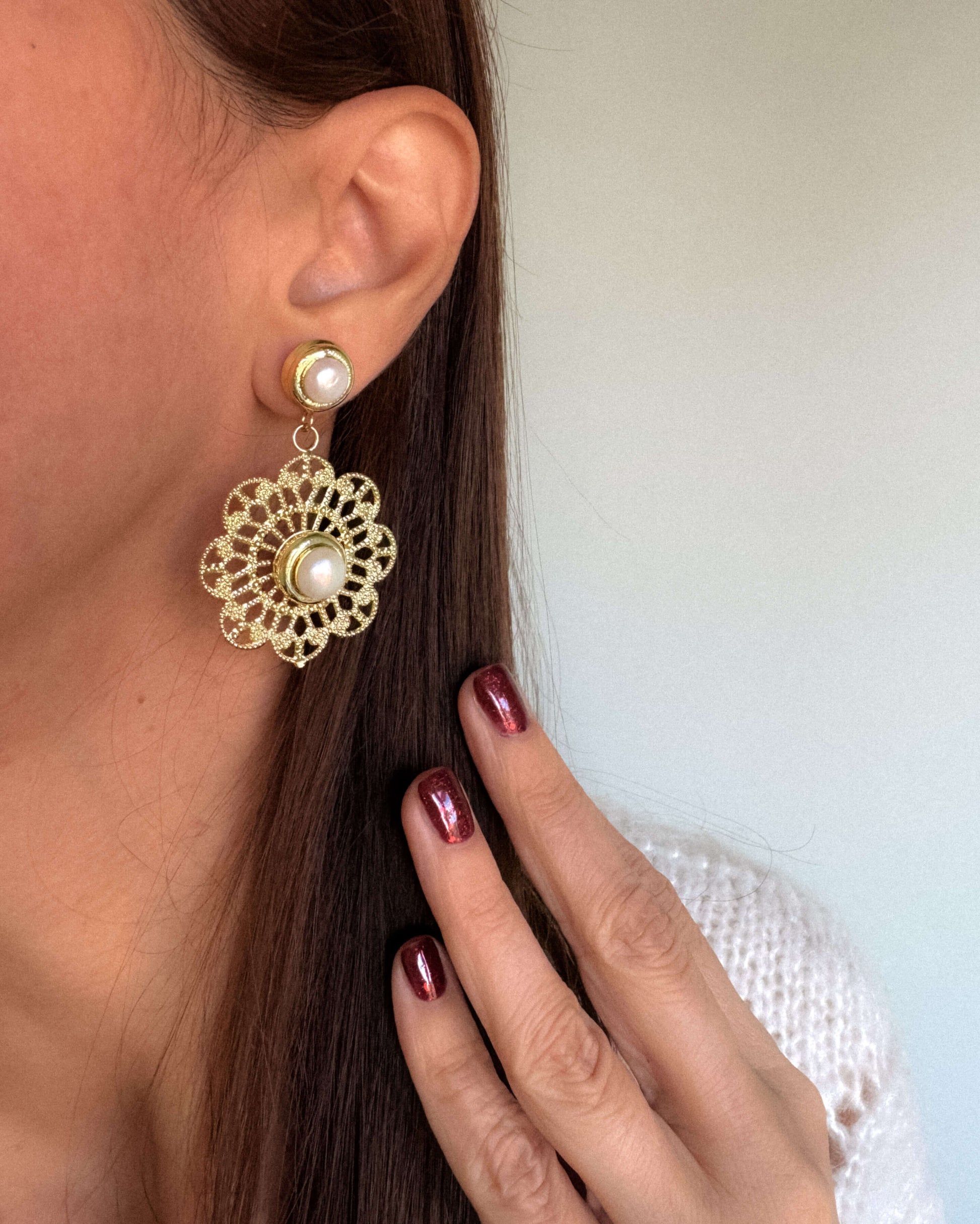 Cercei foarte usori perle naturale flori cadou pentru sotie love and stars jewels