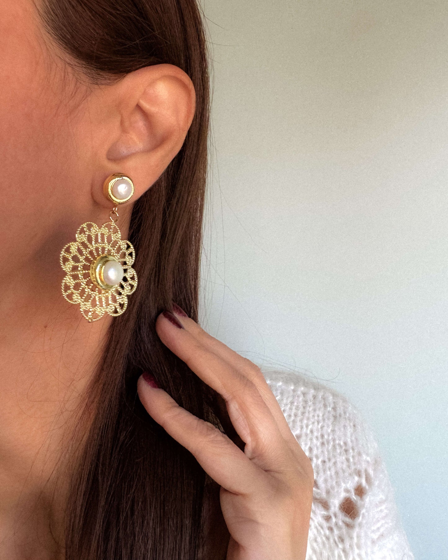 Cercei foarte usori perle naturale flori cadou pentru sotie love and stars jewels