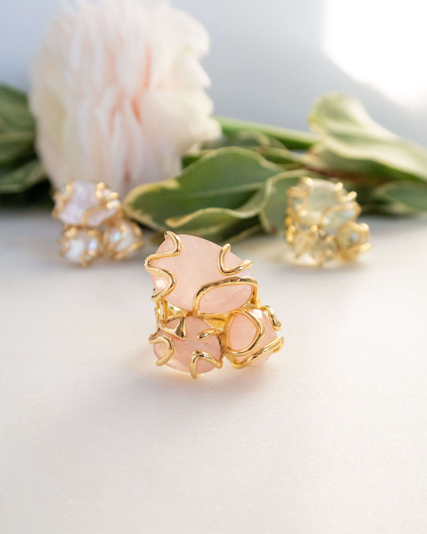Inel reglabil cuart roz Love and Stars Jewels