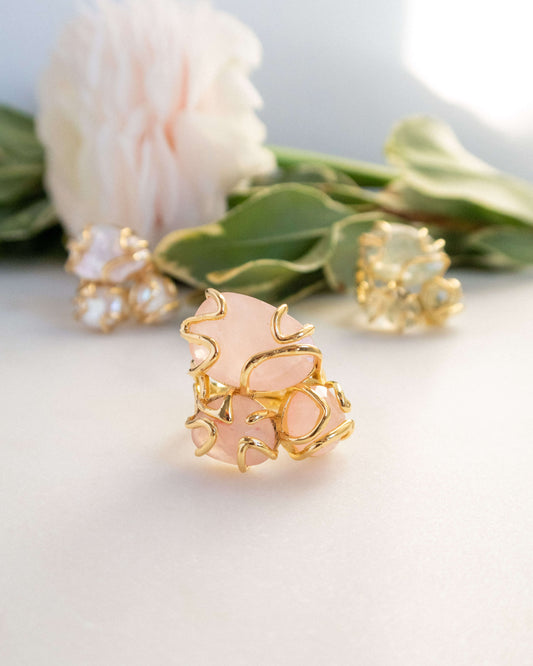 Inel reglabil cuart roz Love and Stars Jewels
