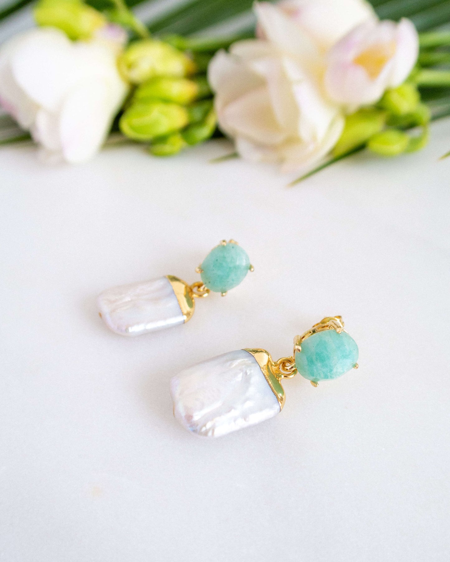 Cercei din perle naturale amazonit love and stars jewels