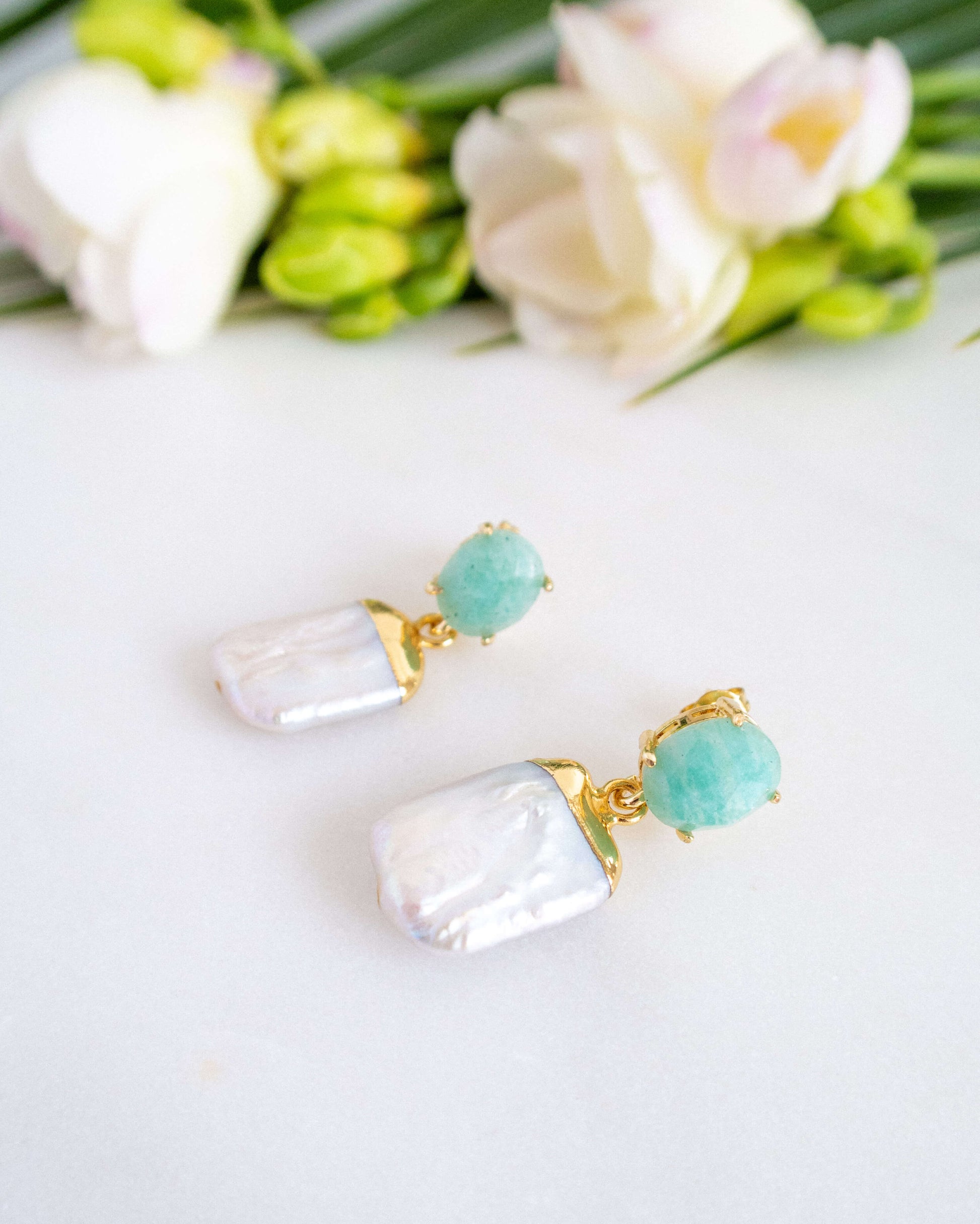 Cercei din perle naturale amazonit love and stars jewels