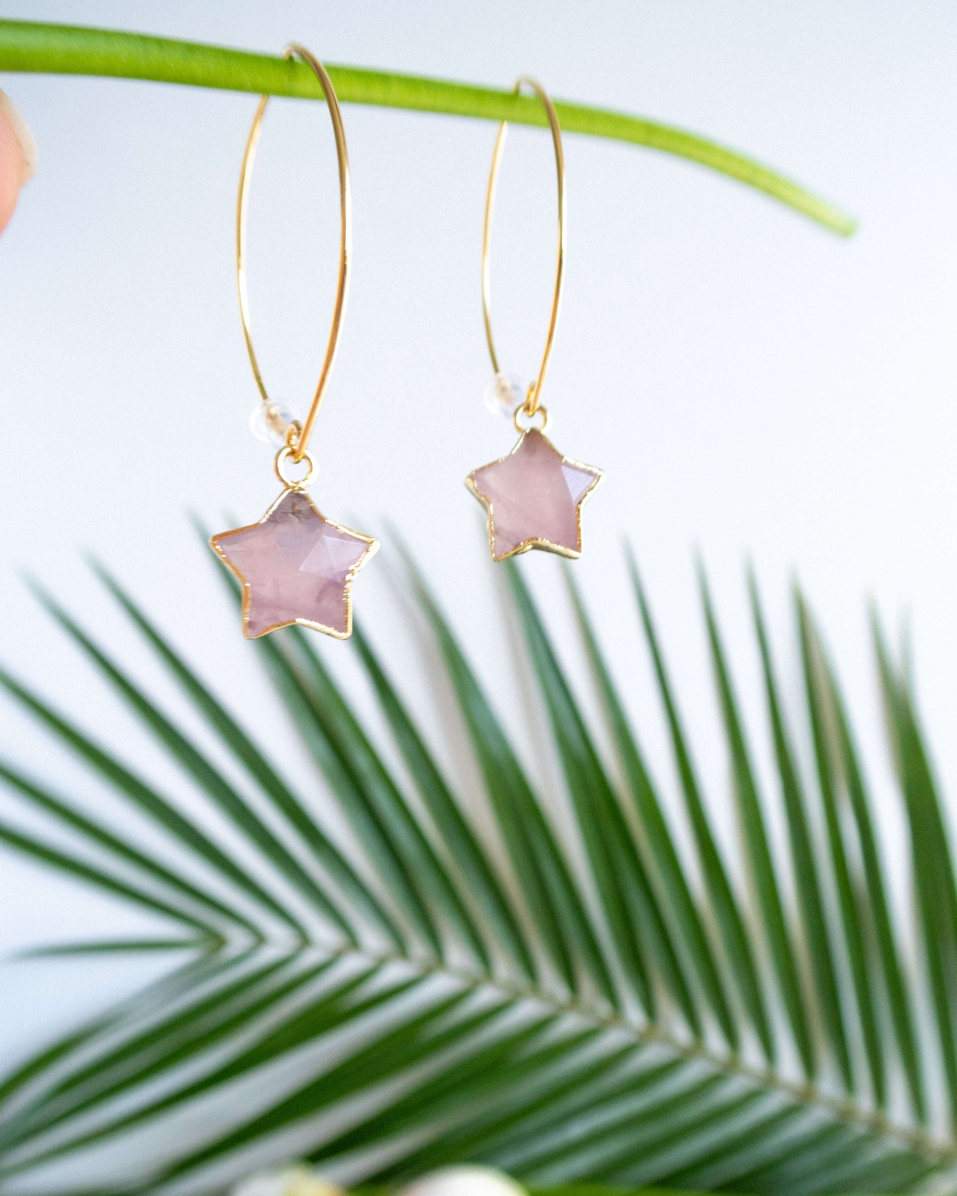 cercei stele din cuart roz love and stars jewels