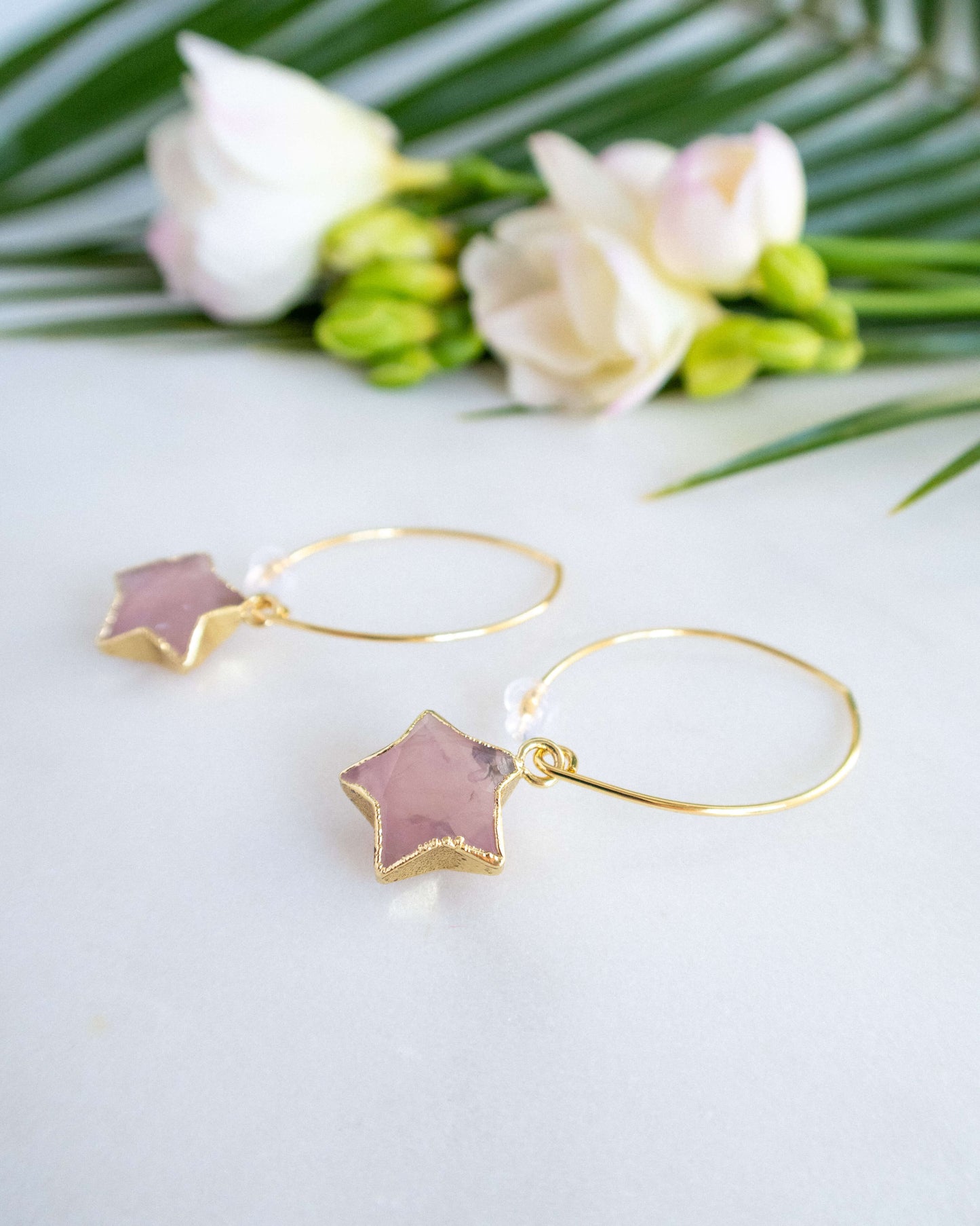 cercei stele din cuart roz love and stars jewels