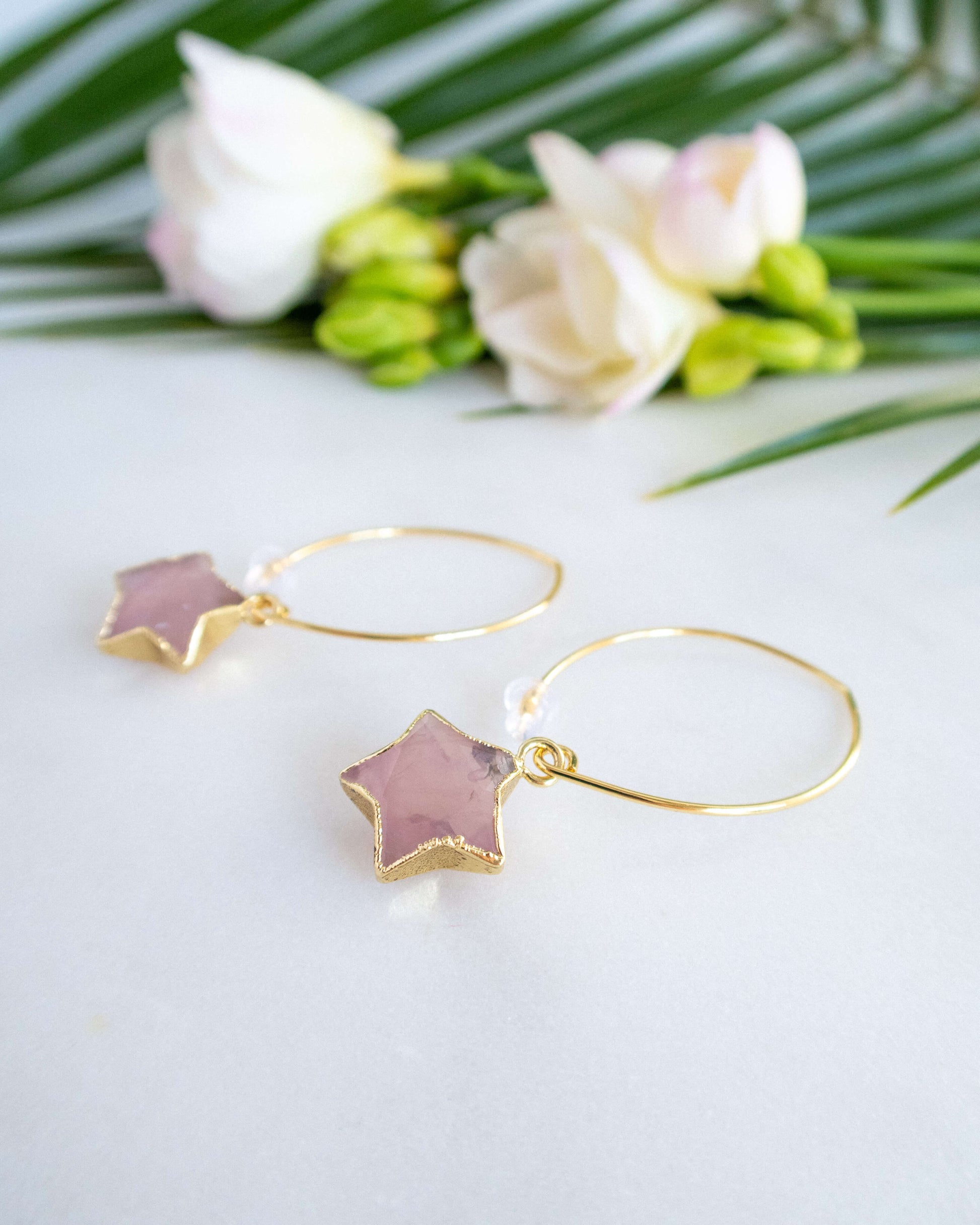 cercei stele din cuart roz love and stars jewels