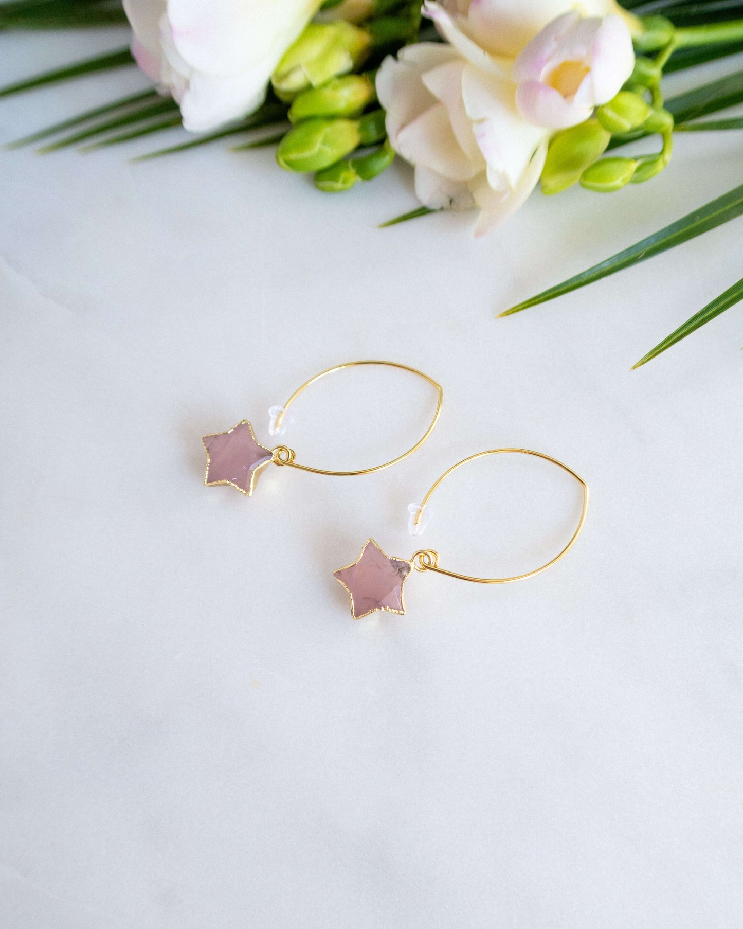 cercei stele din cuart roz love and stars jewels