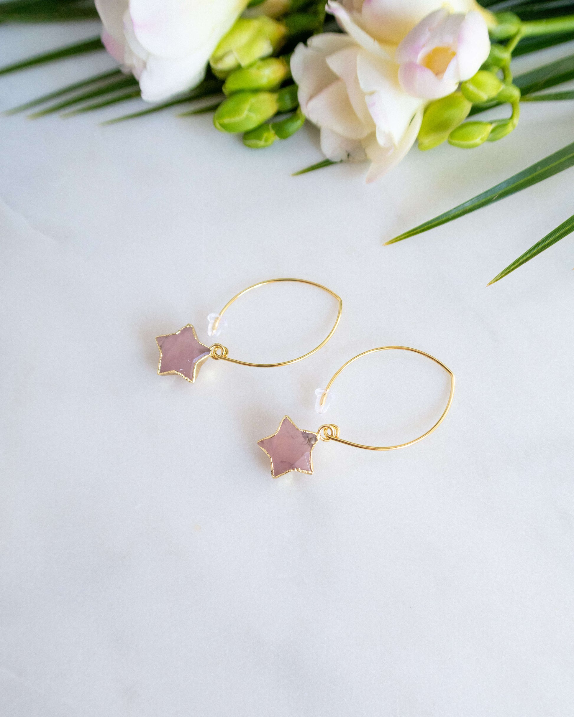 cercei stele din cuart roz love and stars jewels