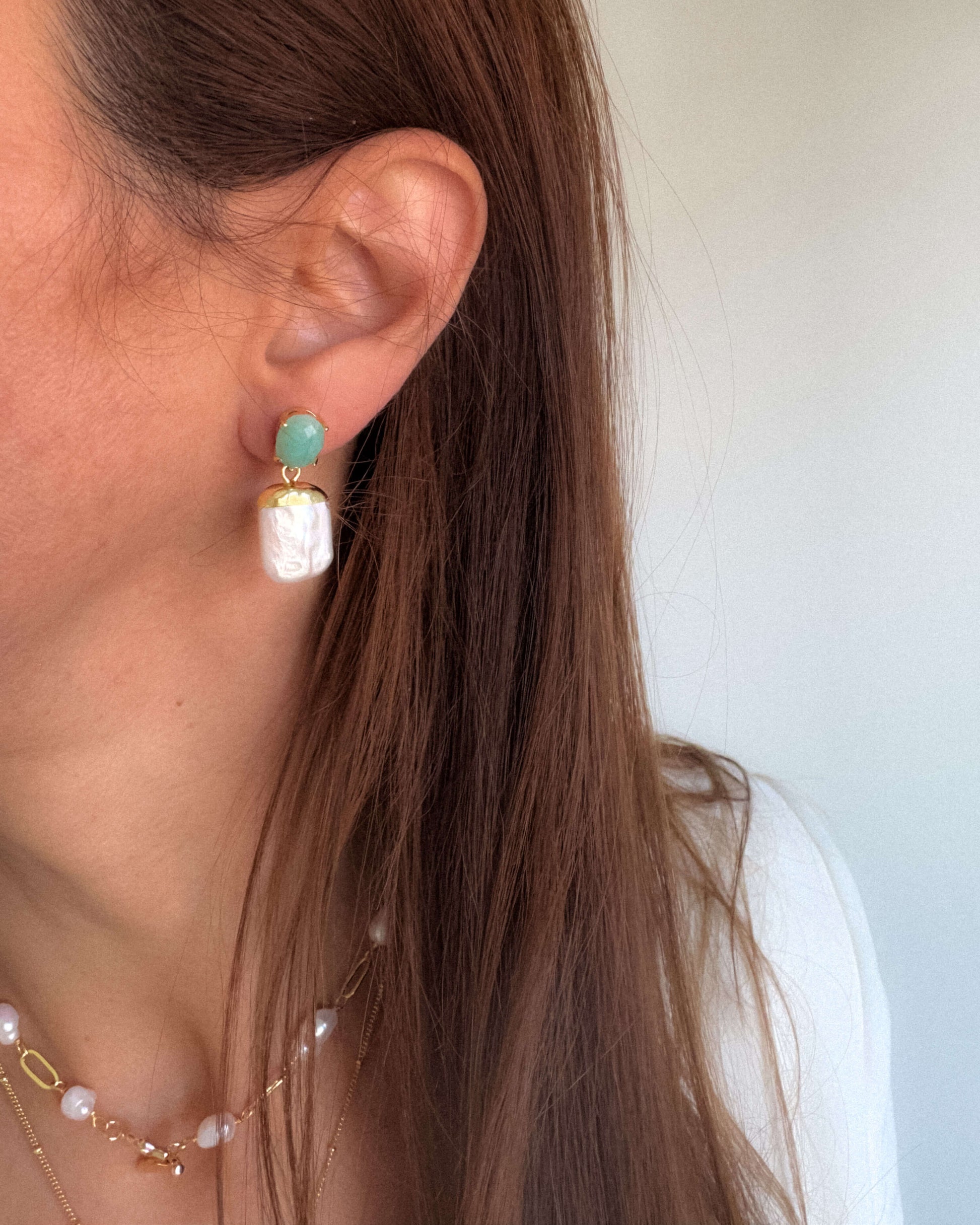 Cercei din perle naturale amazonit love and stars jewels