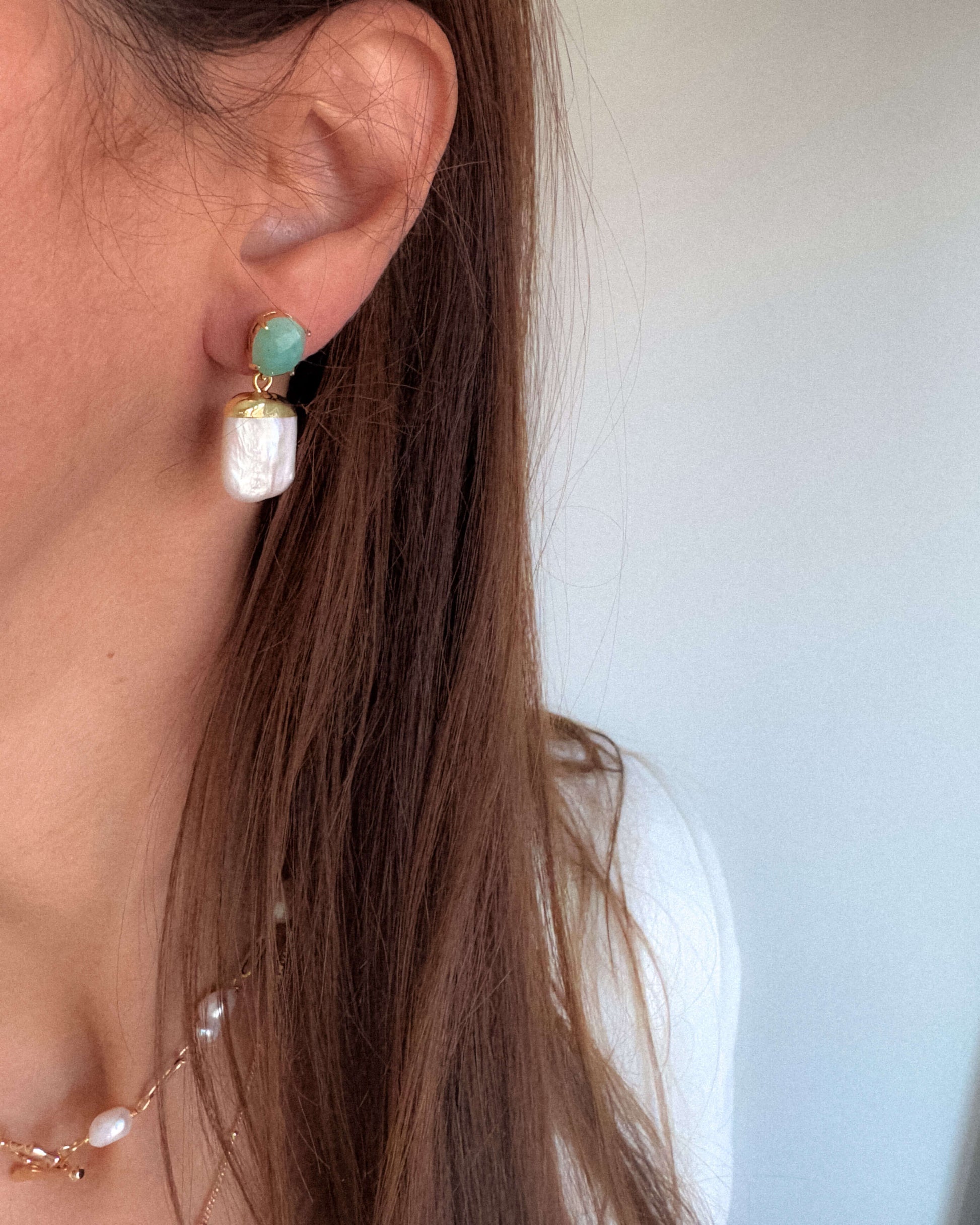 Cercei din perle naturale amazonit love and stars jewels