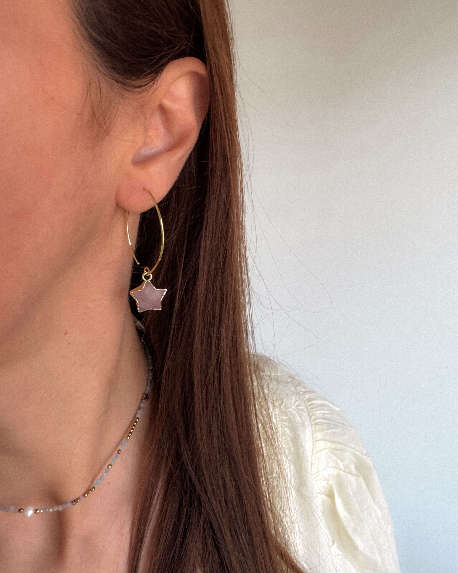 cercei stele din cuart roz love and stars jewels