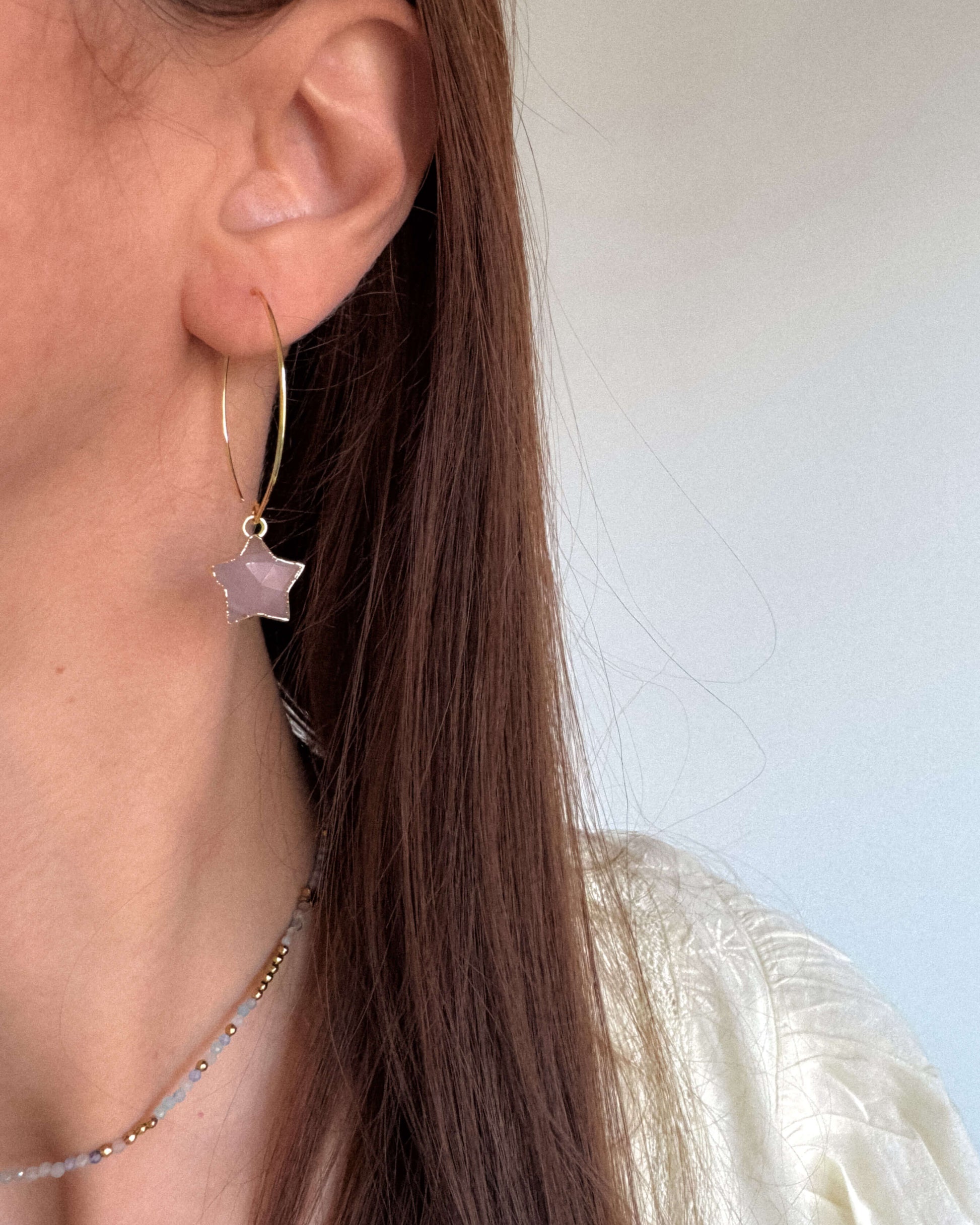 cercei stele din cuart roz love and stars jewels