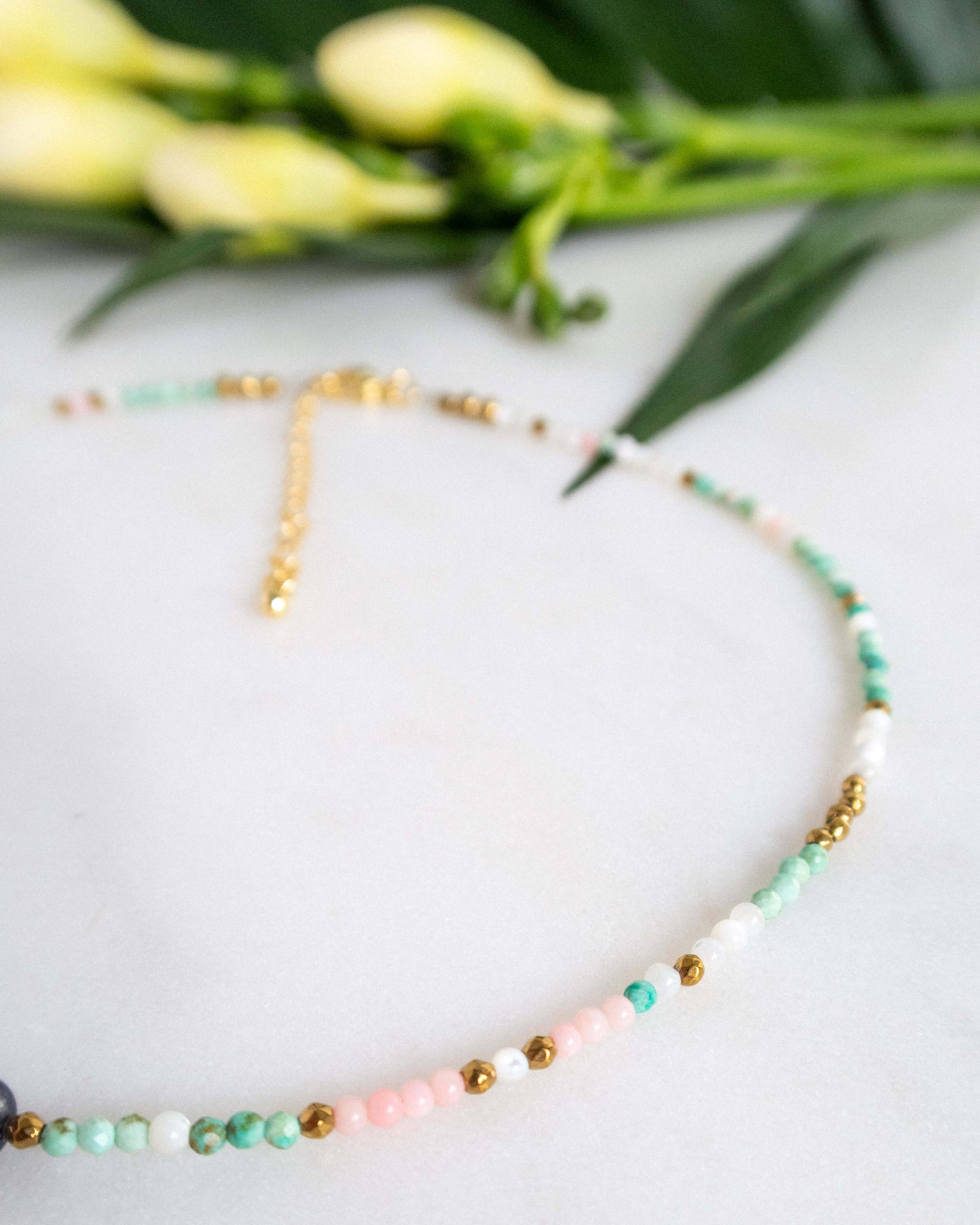 Colier turcoaz coral roz perla neagra love and stars jewels