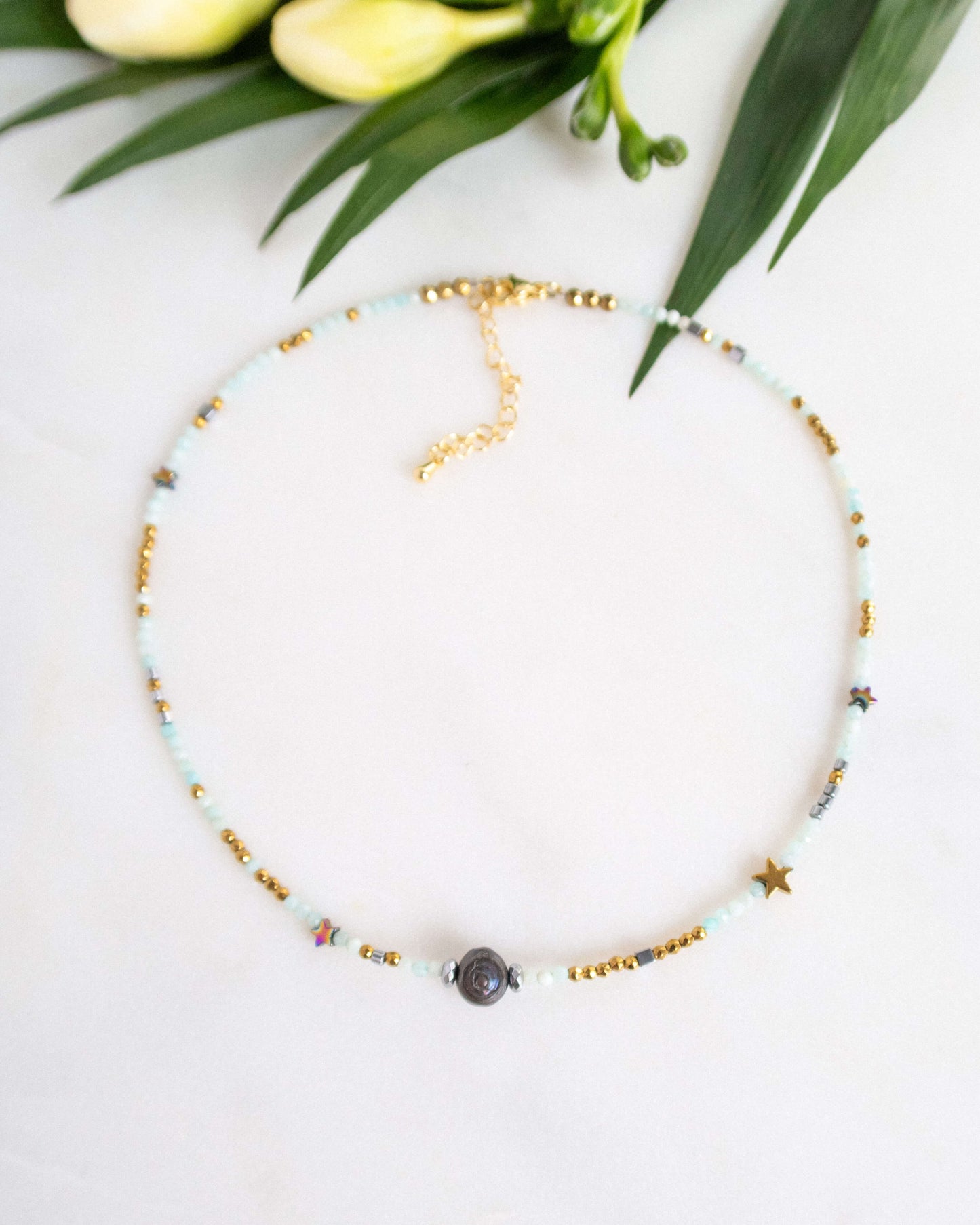 Colier pentru vara colier amazonit bijuterii pentru blonde love and stars jewels