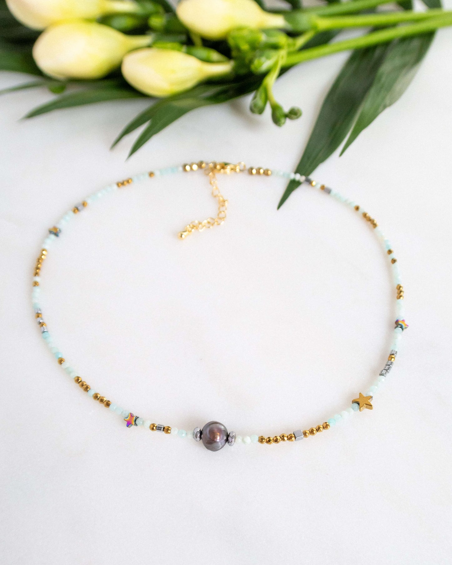 Colier pentru vara colier amazonit bijuterii pentru blonde love and stars jewels