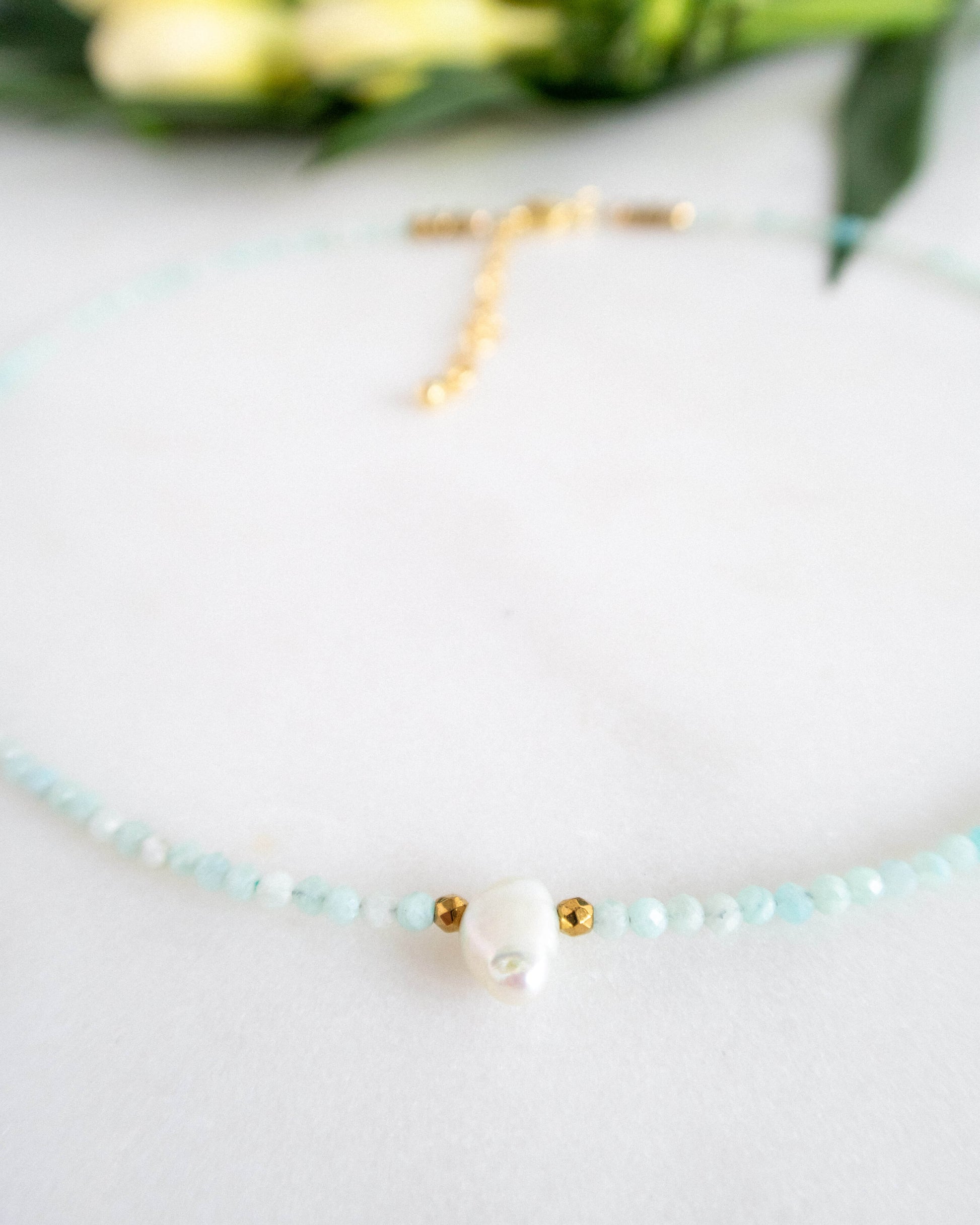 Colier amazonit perla naturala colier finut pentru vara love and stars jewels