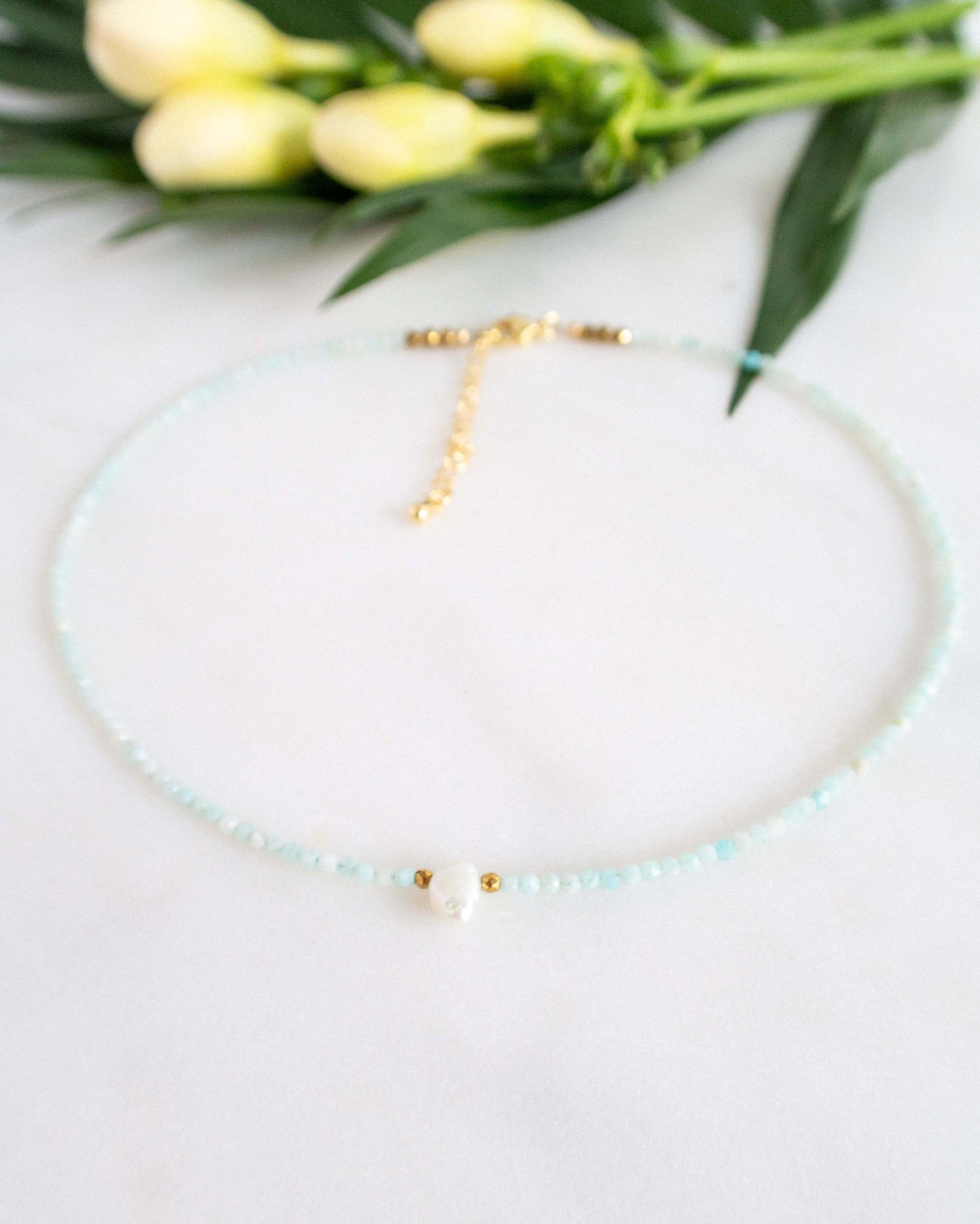 Colier amazonit perla naturala colier finut pentru vara love and stars jewels