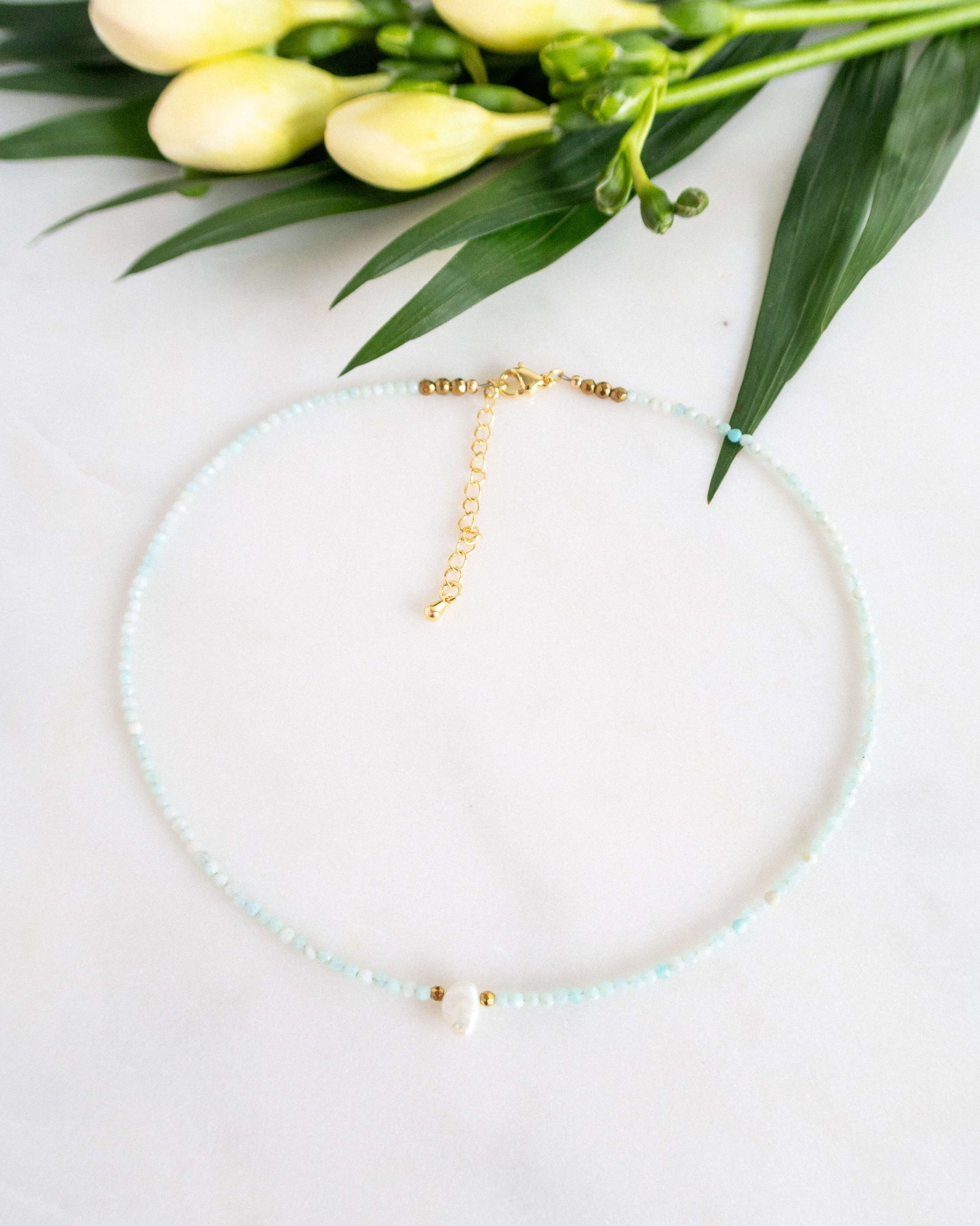 Colier amazonit perla naturala colier finut pentru vara love and stars jewels