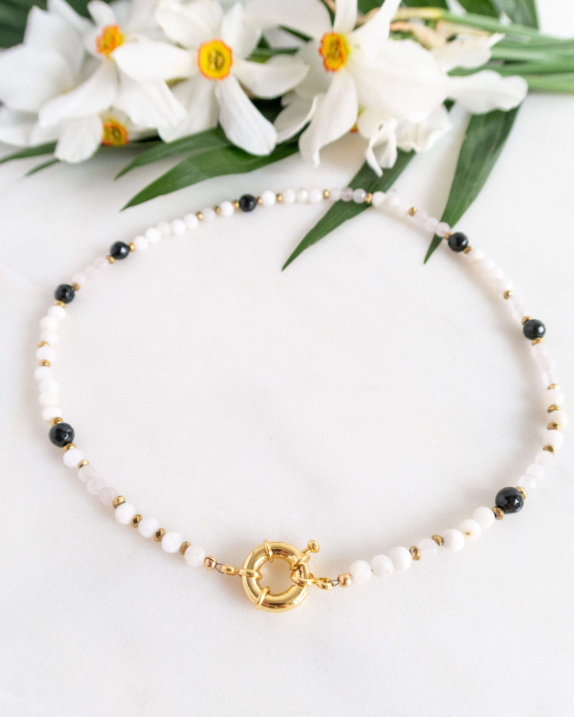 colier handmade piatra lunii cuart roz onix love and stars jewels