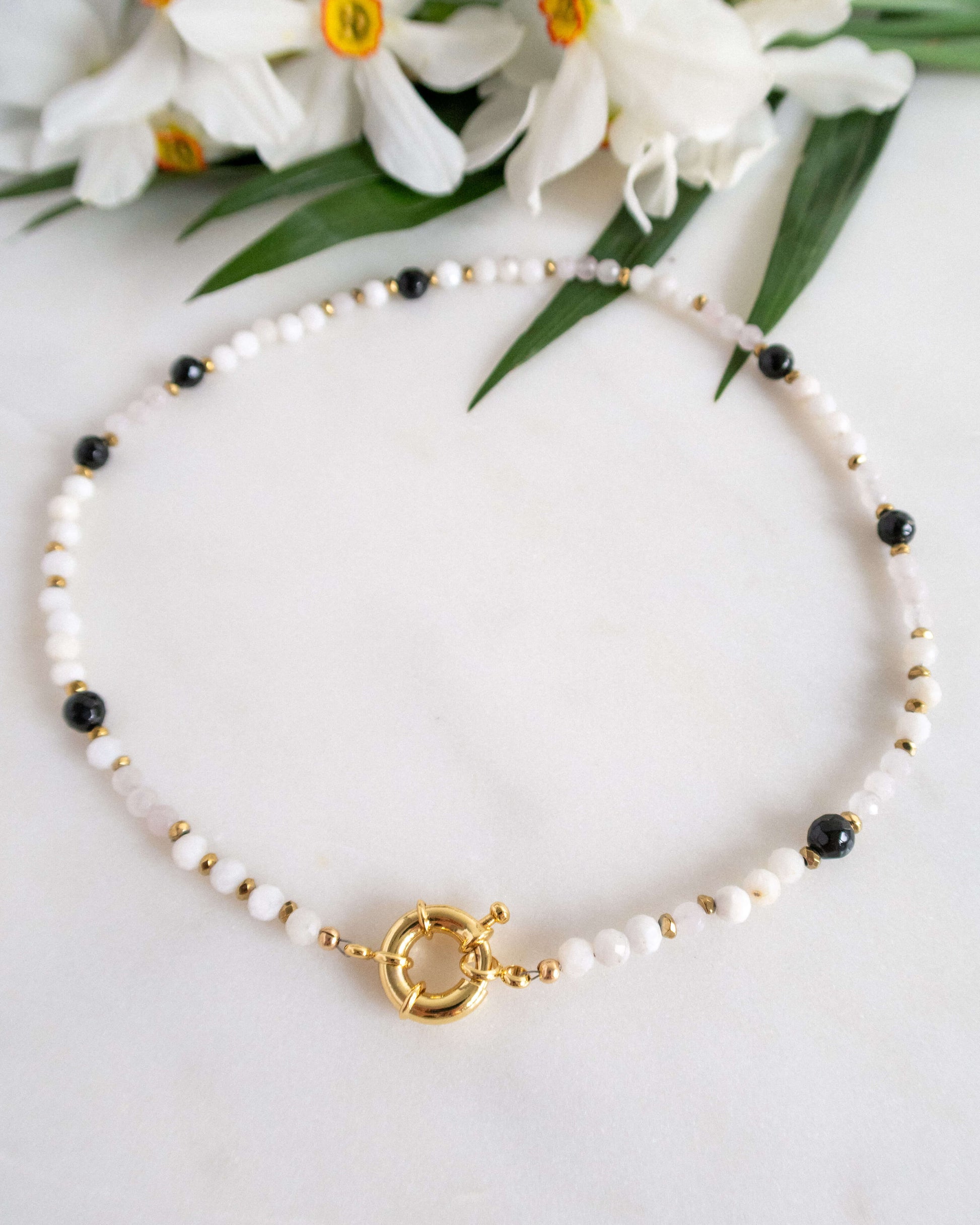 colier handmade piatra lunii cuart roz onix love and stars jewels