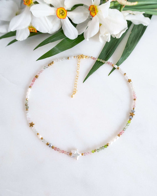 Colier pentru vara colier cuart perle naturale love and stars jewels