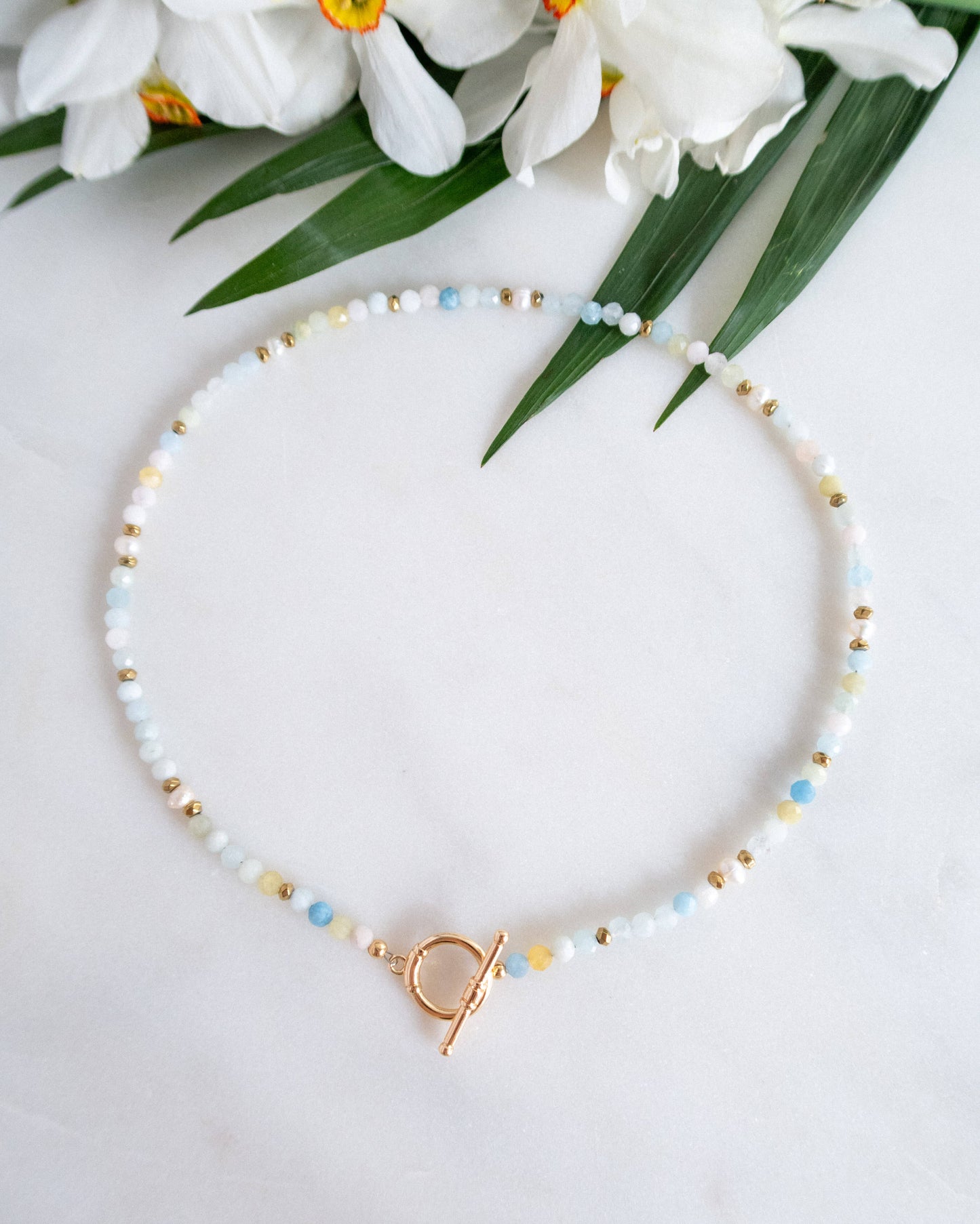 Colier morganit perle naturale colier cadou pentru sotie love and stars jewels