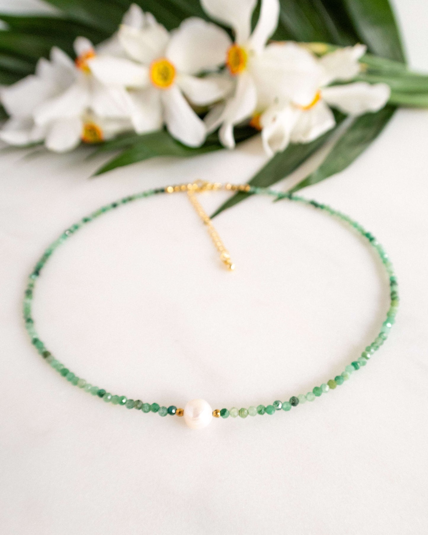 Colier smarald perla naturala colier verde love and stars jewels