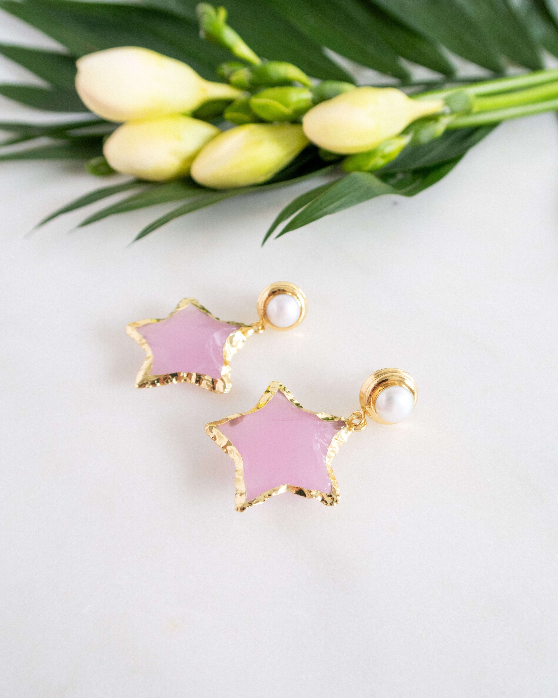 Cercei stele roz perle naturale love and stars jewels