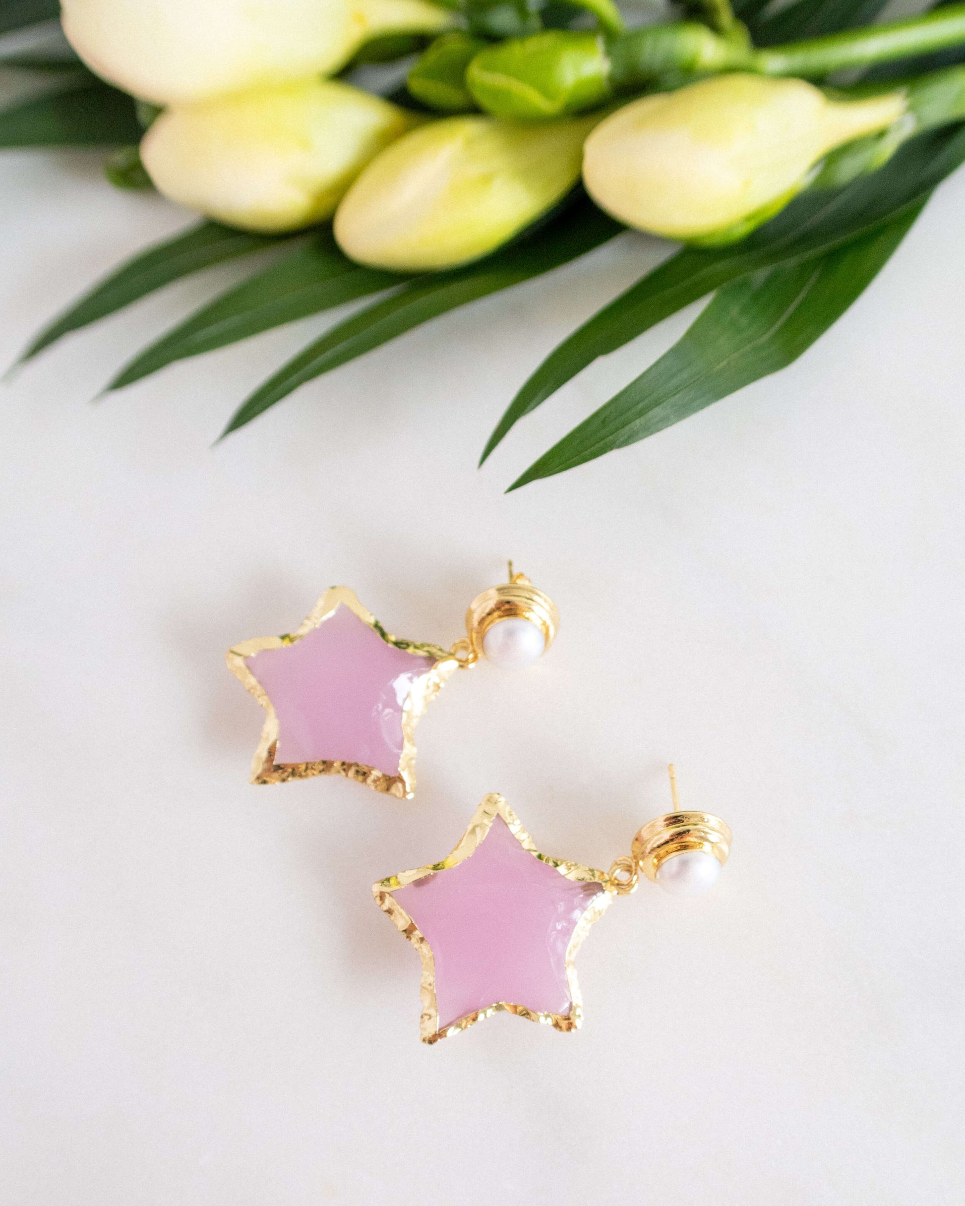 Cercei stele roz perle naturale love and stars jewels