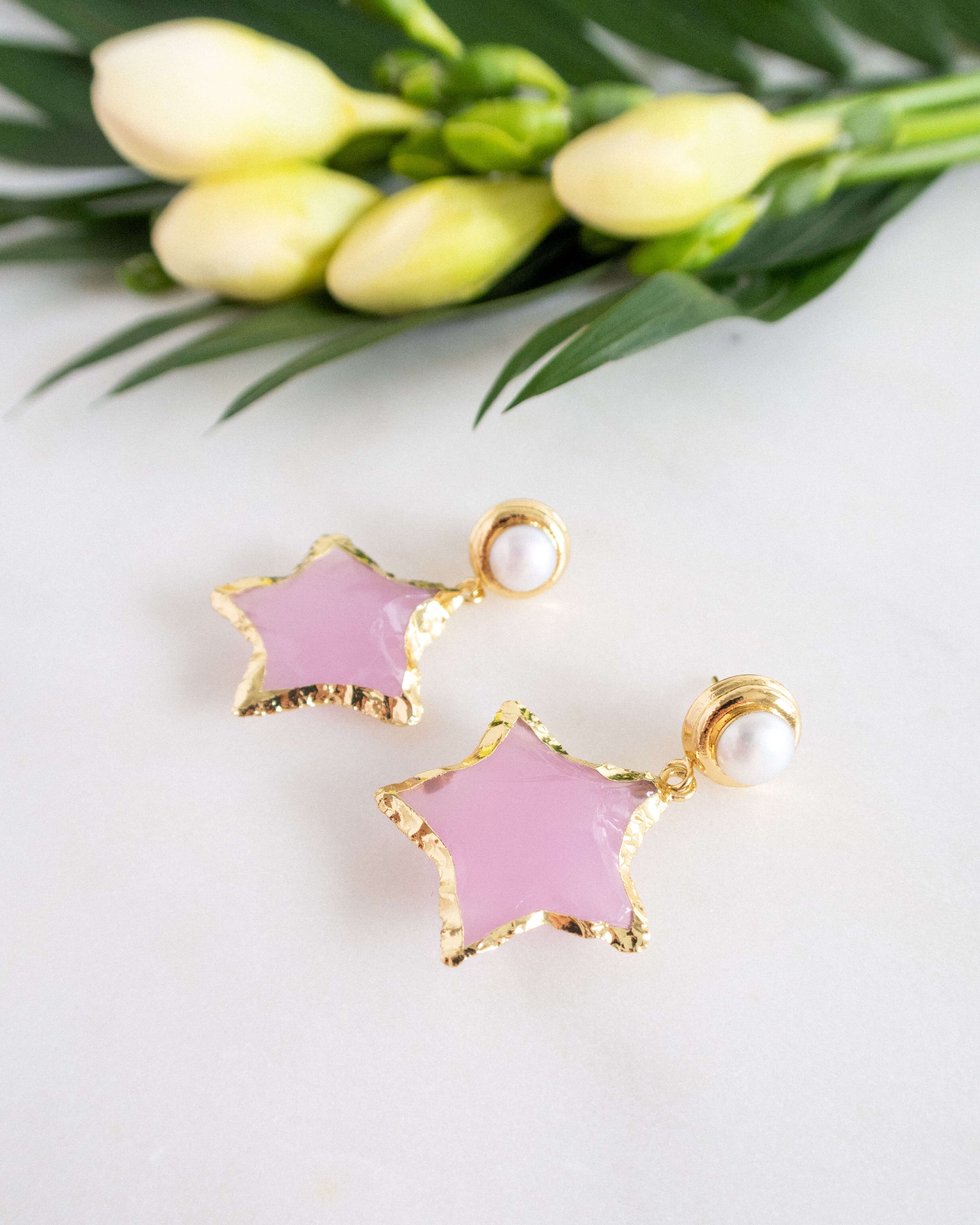 Cercei stele roz perle naturale love and stars jewels