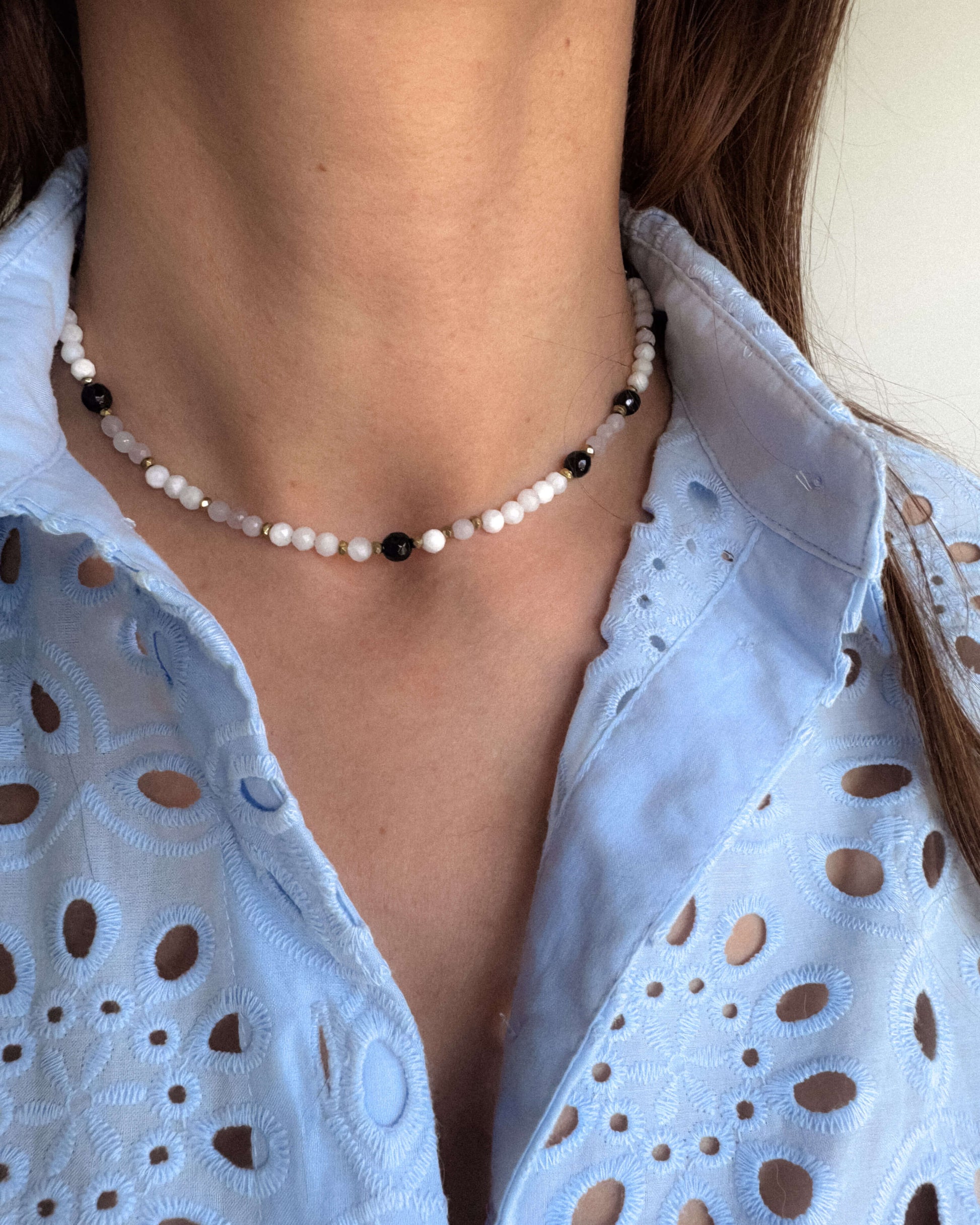colier handmade piatra lunii cuart roz onix love and stars jewels