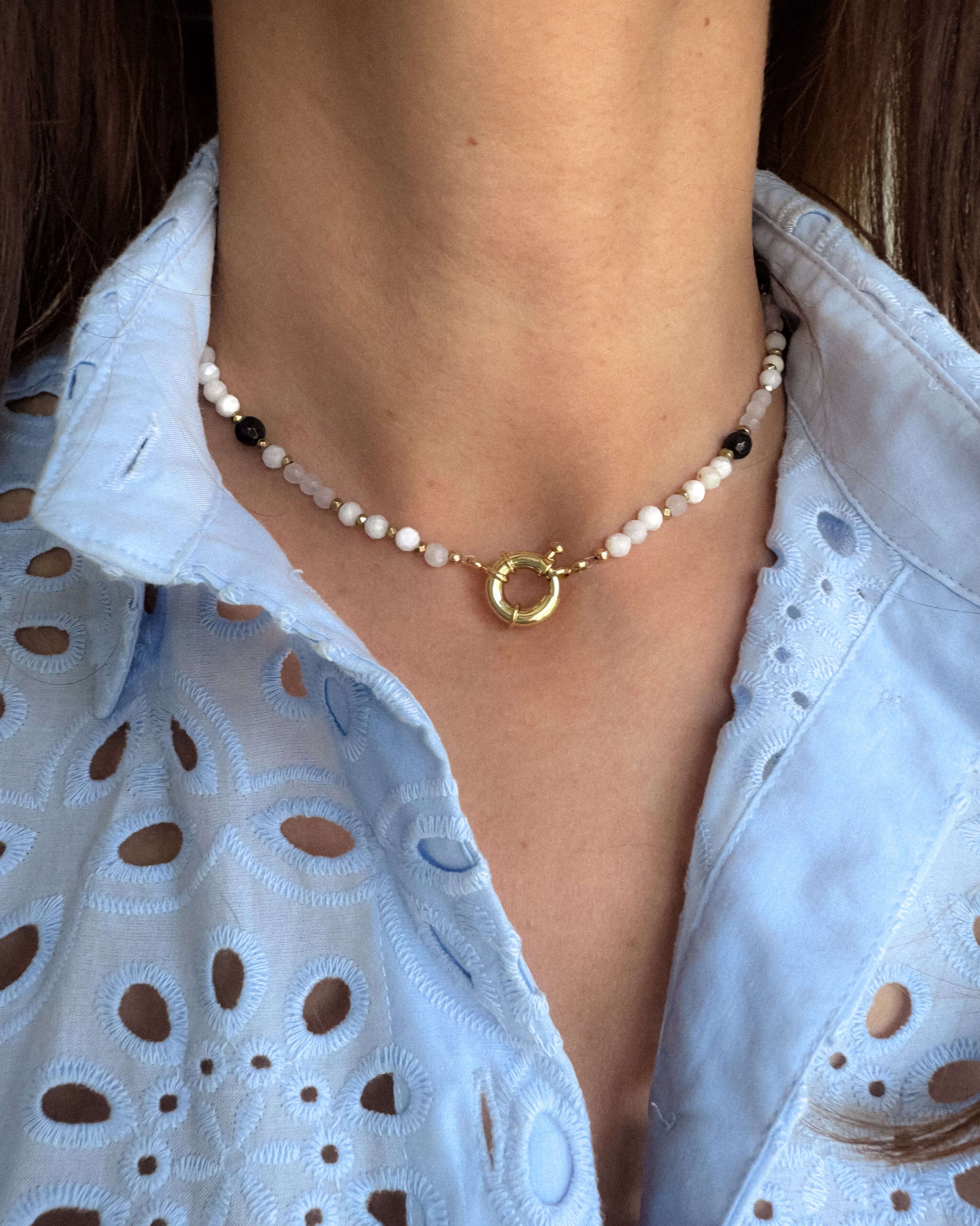 colier handmade piatra lunii cuart roz onix love and stars jewels