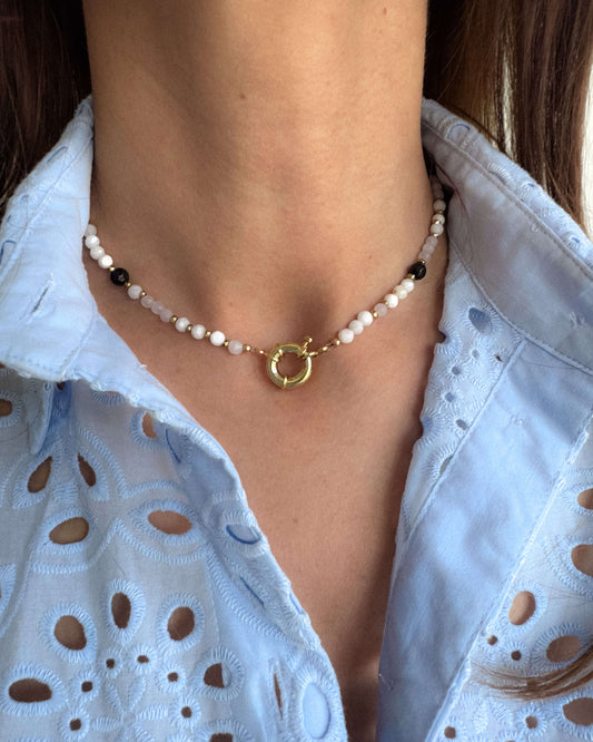 colier handmade piatra lunii cuart roz onix love and stars jewels