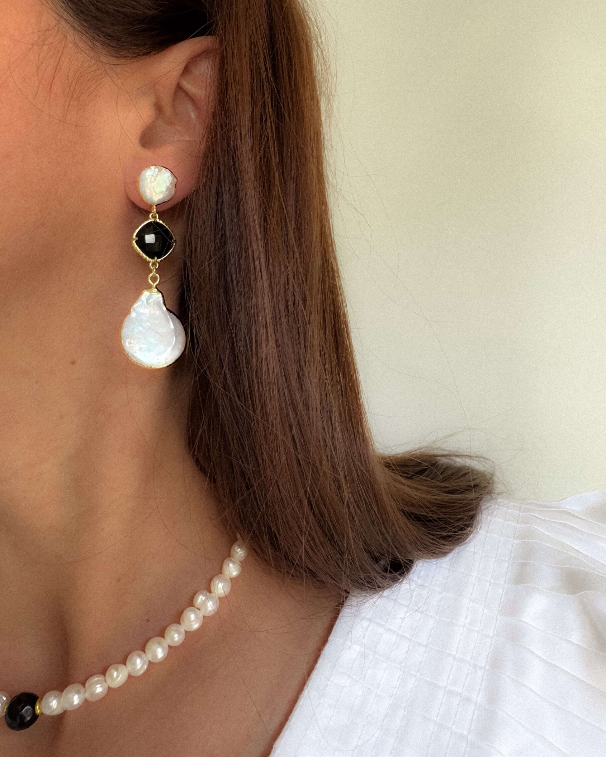 cercei perle naturale cercei alb negru love and stars jewels