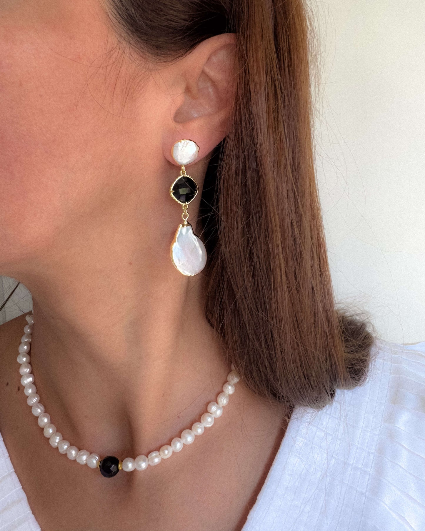 cercei perle naturale cercei alb negru love and stars jewels